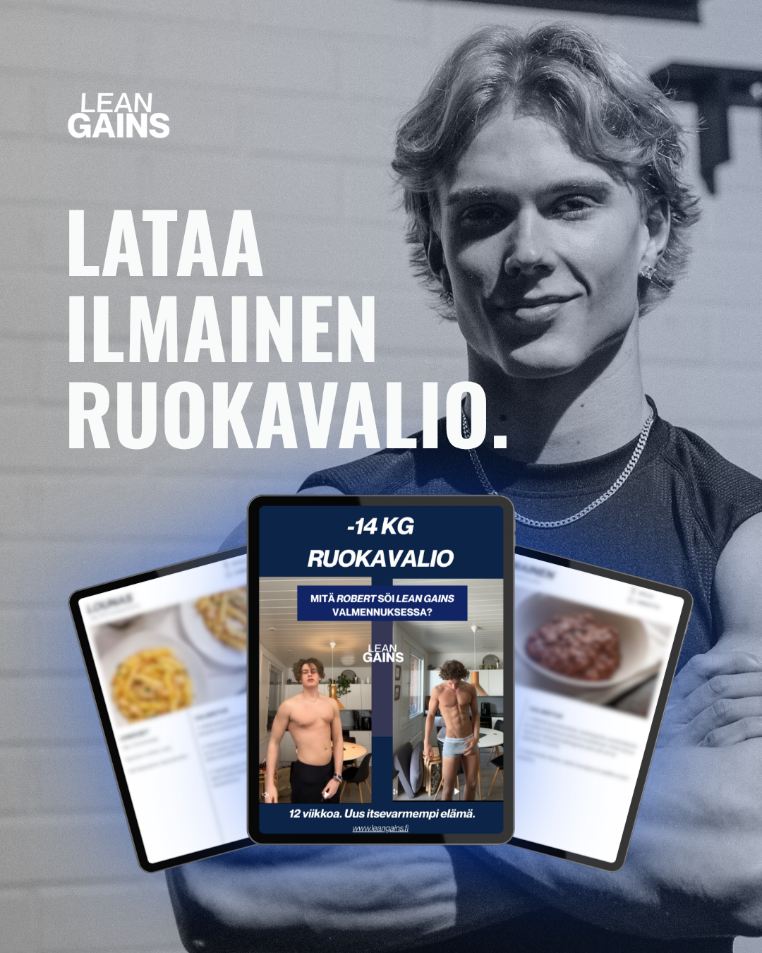 LeanGains Facebook ad: ILMAINEN ruokavalio rasvanpolttoon