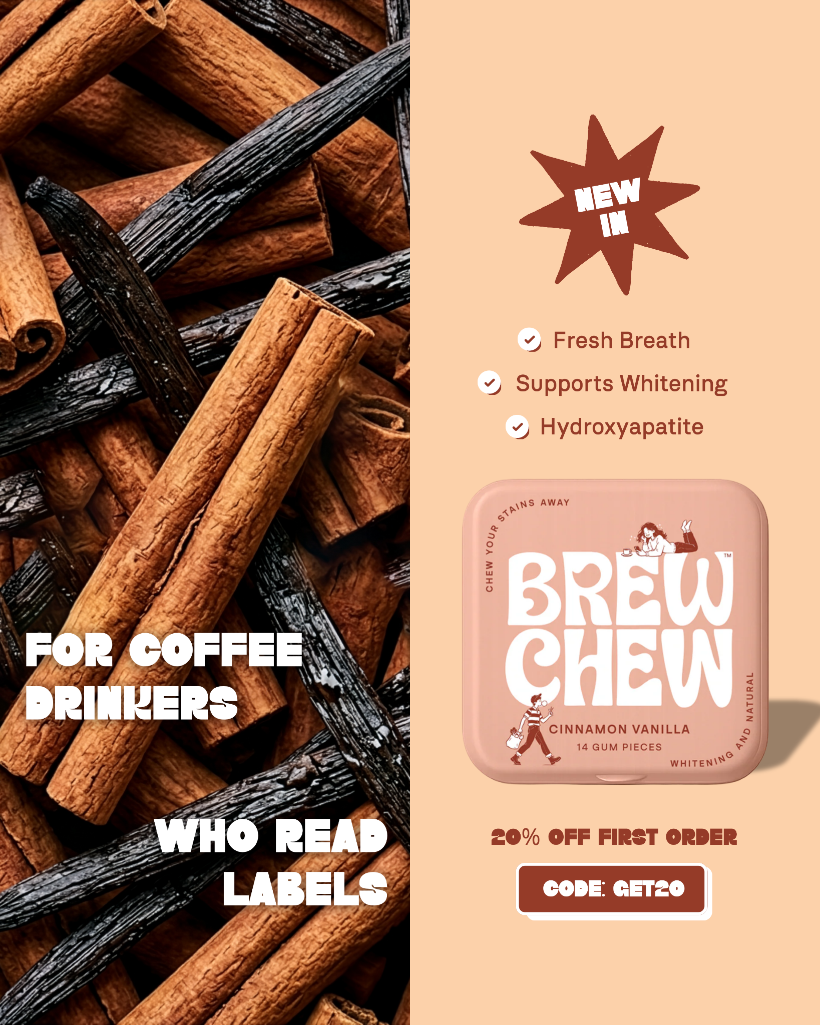 Brew Chew Gum Facebook ad: Stop Brushing After Coffee, Chew This Instead