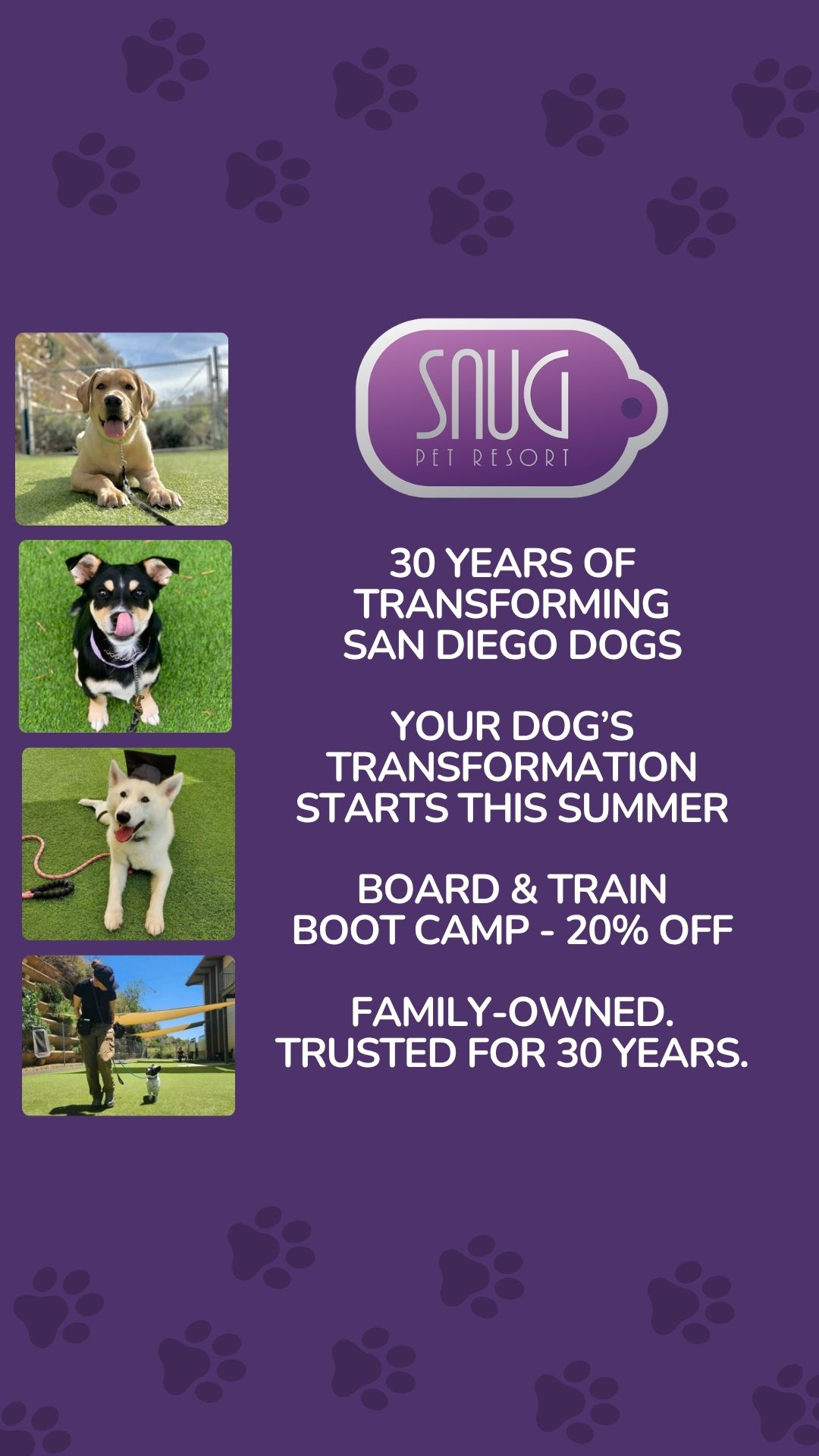 Snug Pet Resort Facebook ad from May 17, 2026