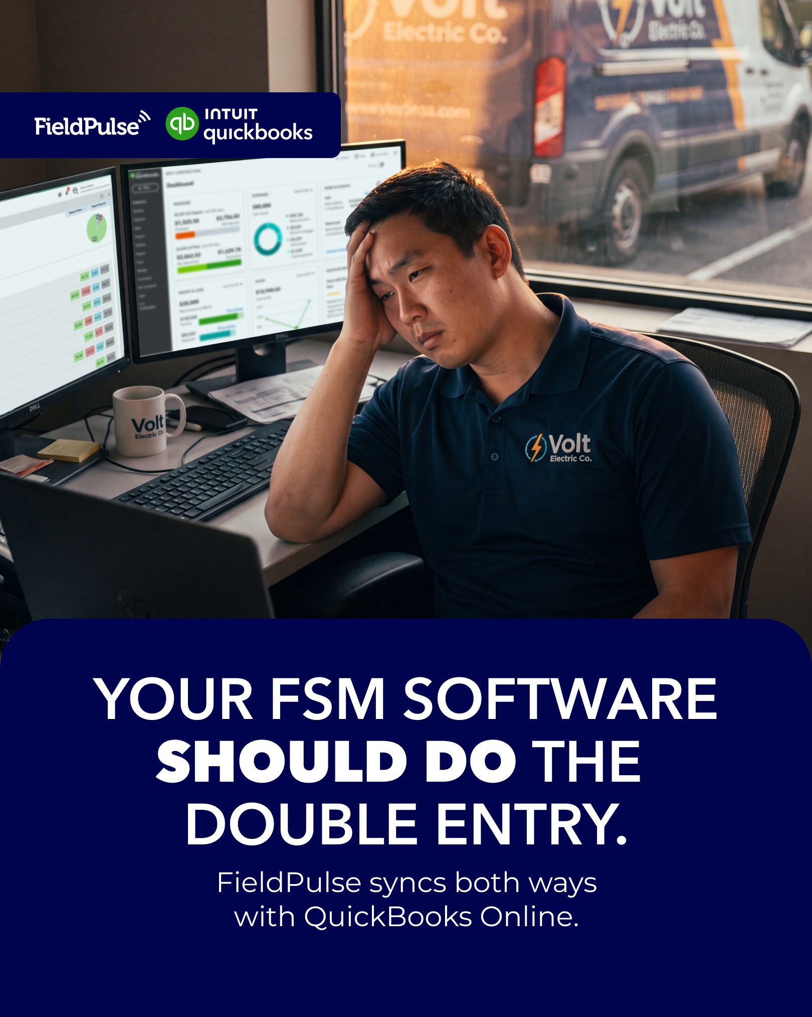FieldPulse Facebook ad: Put an End to Double Entry