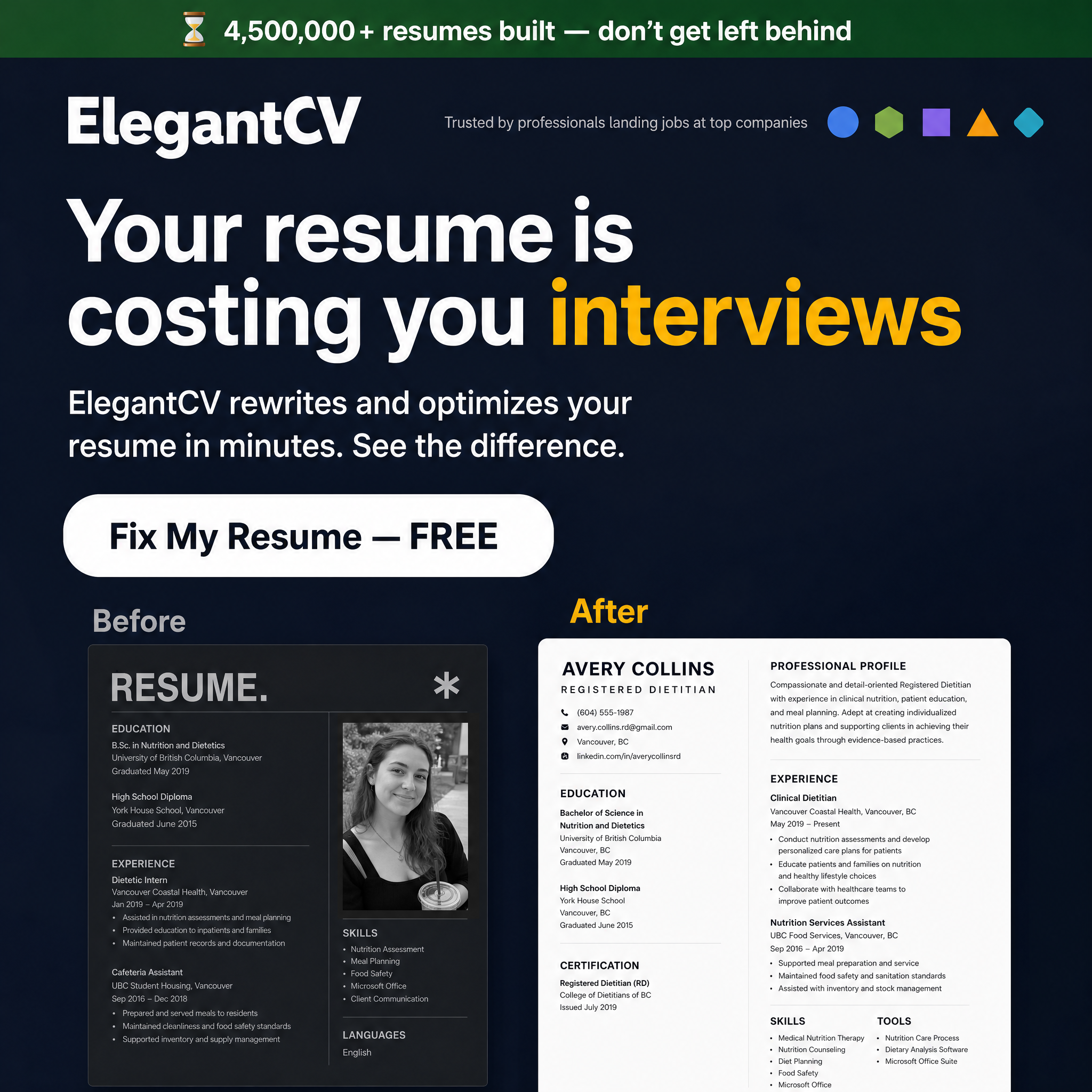 Elegant CV Facebook ad