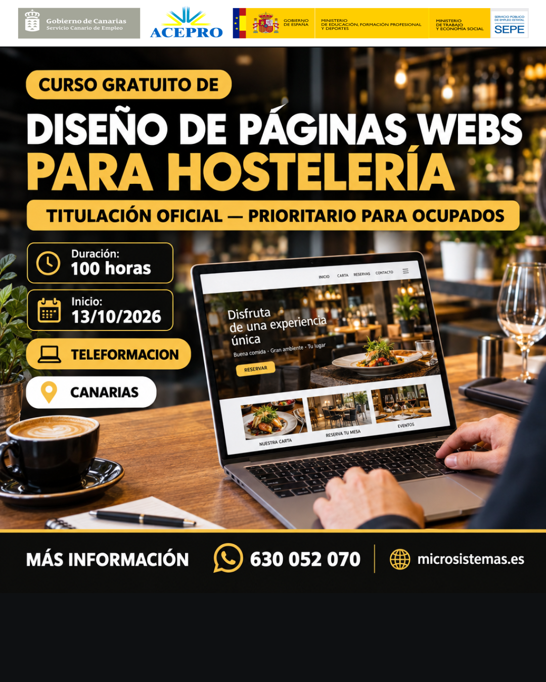 Centro Integrado de Formación Profesional Microsistemas Facebook ad: IFCD0038 DISEÑO DE PÁGINAS WEBS PARA HOSTELERÍA