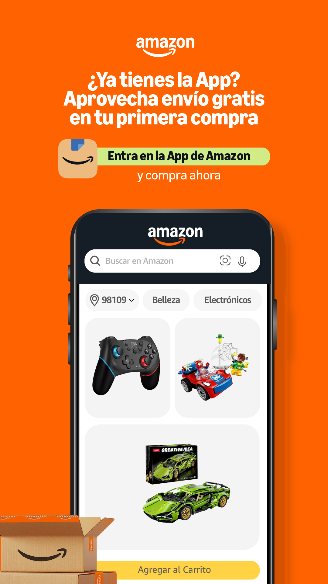 Amazon México Facebook ad: Todo a menos de $299 en Hogar, Cuidado Personal, Moda y más.