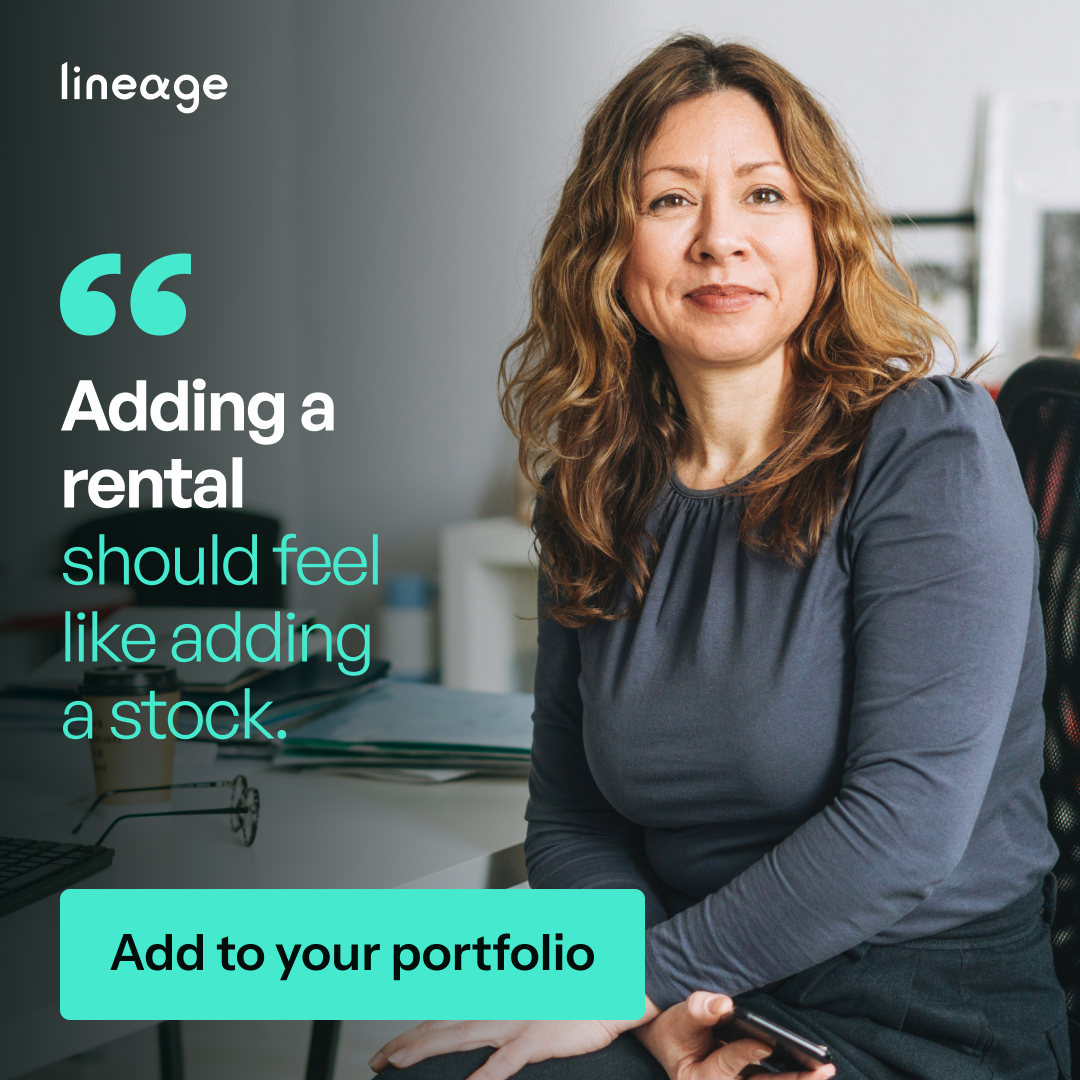 Lineage Real Estate Investing Facebook ad: Buy rentals like stocks.