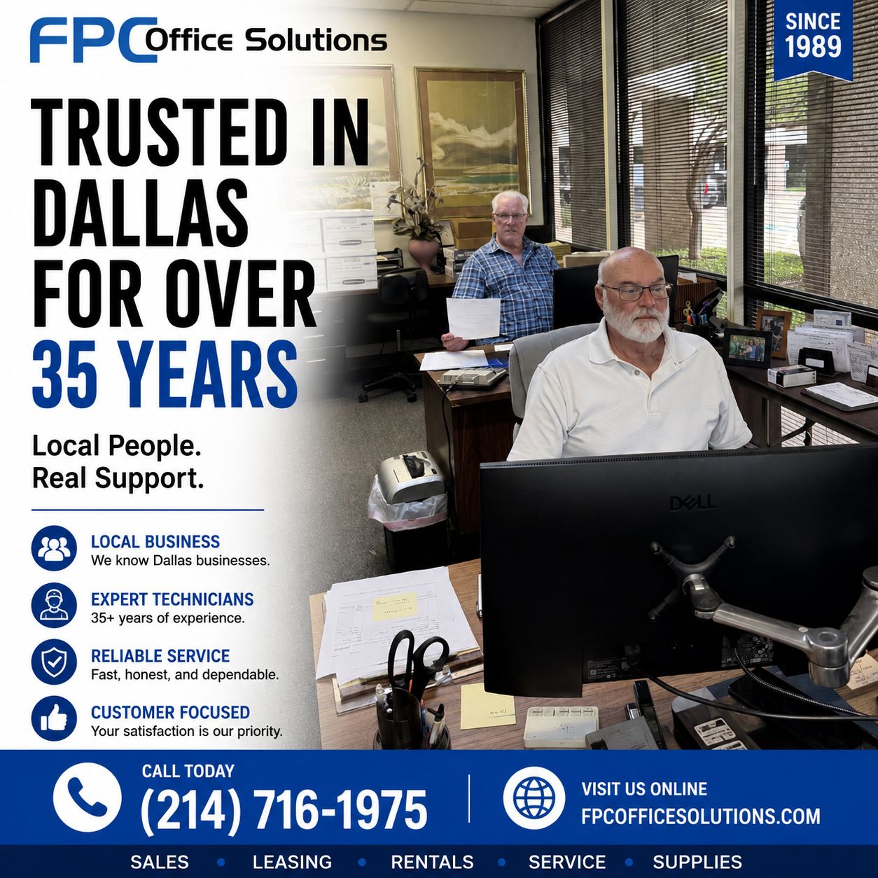 FPC Office Solutions Facebook ad: Proudly serving Dallas businesses for more than 35 years.