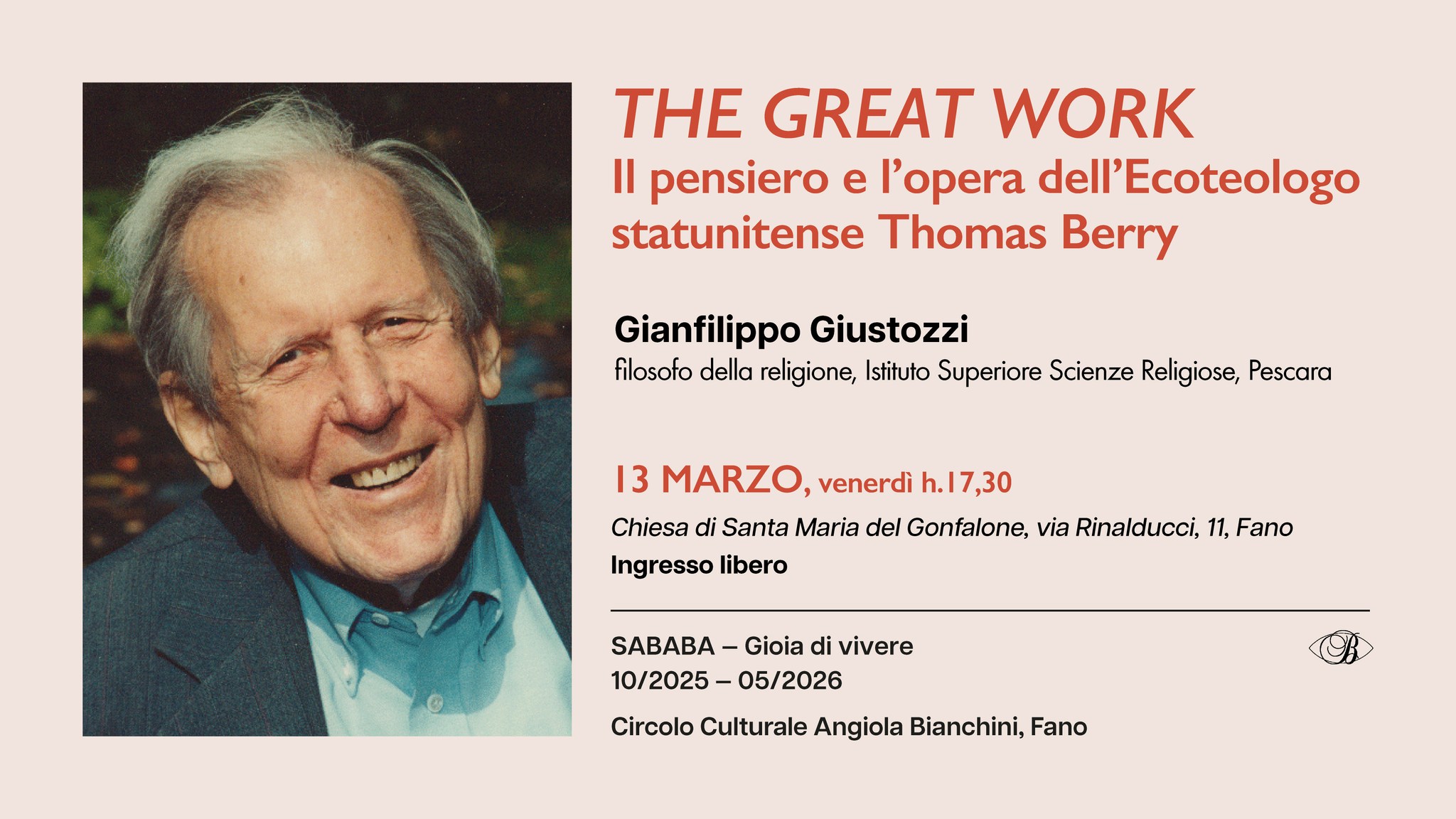 Circolo culturale A. Bianchini Facebook ad: THE GREAT WORK, Il Pensiero E L’opera Dell’ecoteologo…