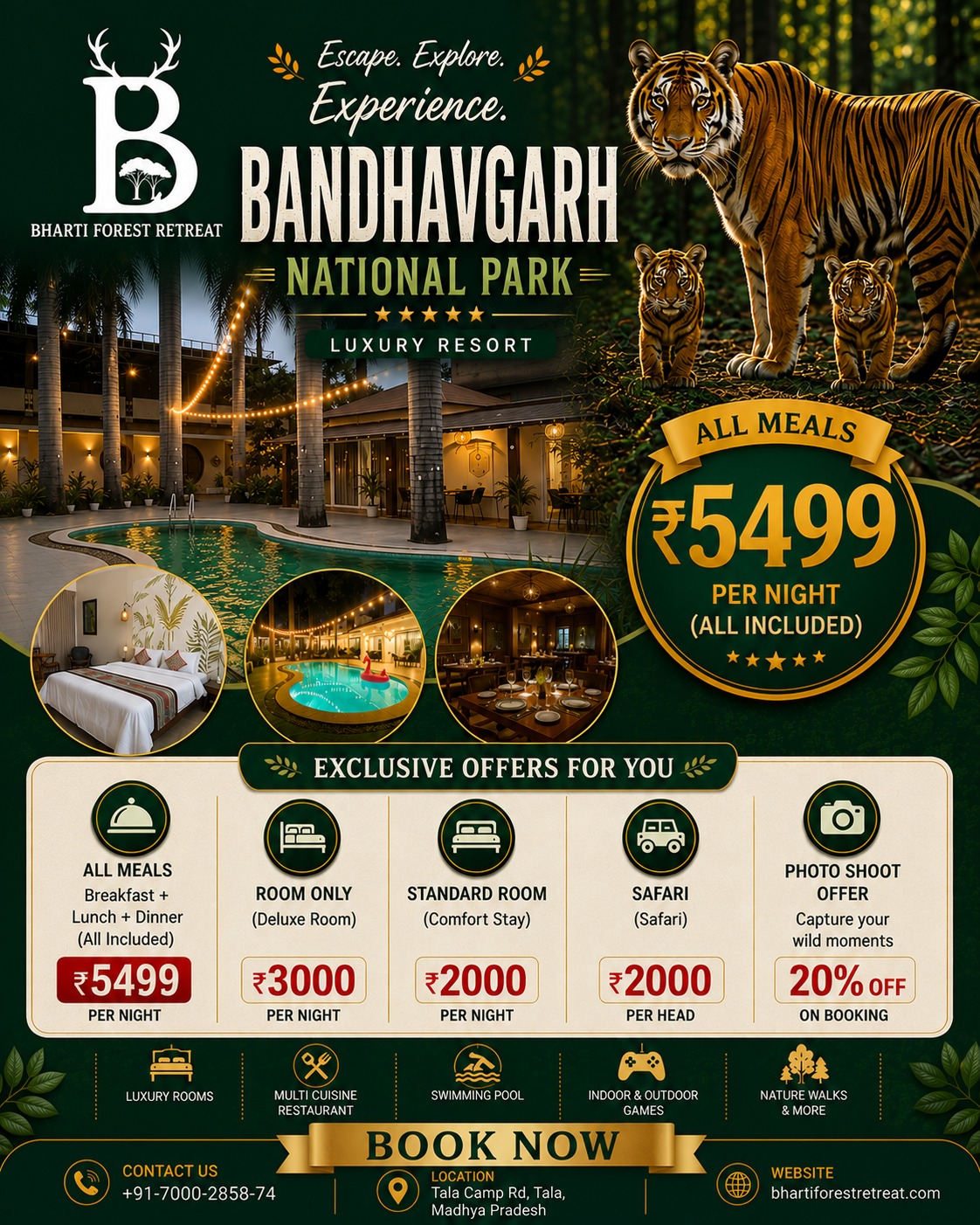 Bharti Forest Resort Facebook ad: Escape. Explore. Experience.