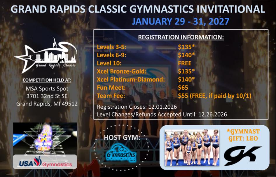 Gymnastiks Unlimited Facebook ad: Grand Rapids Classic Gymnastics Invitational