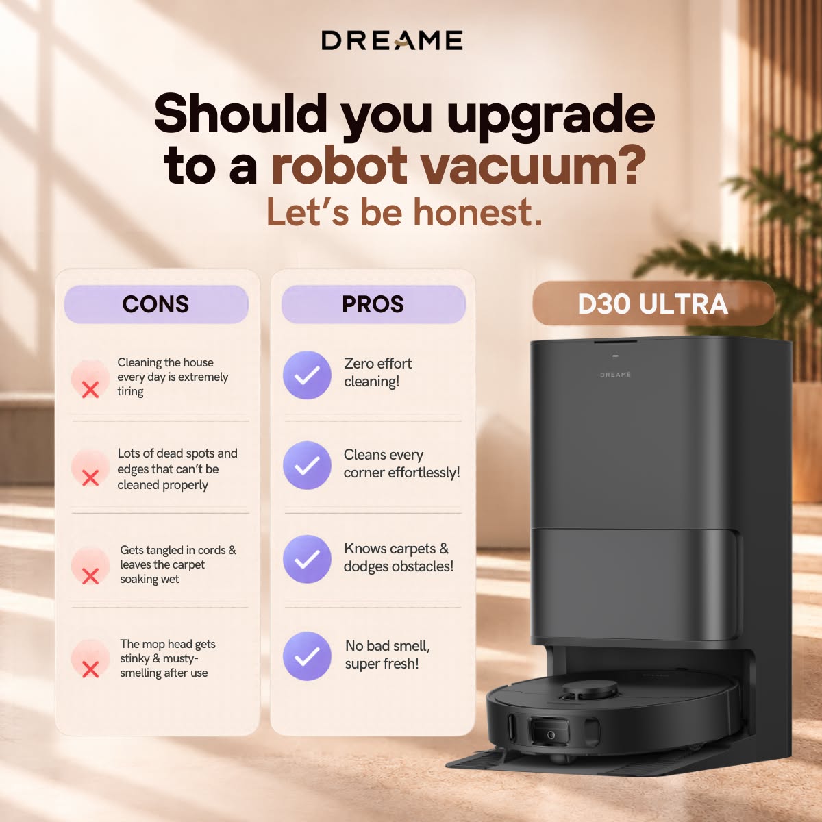 Dreame Philippines Store Facebook ad: Less Cleaning, More Living with D30 Ultra!