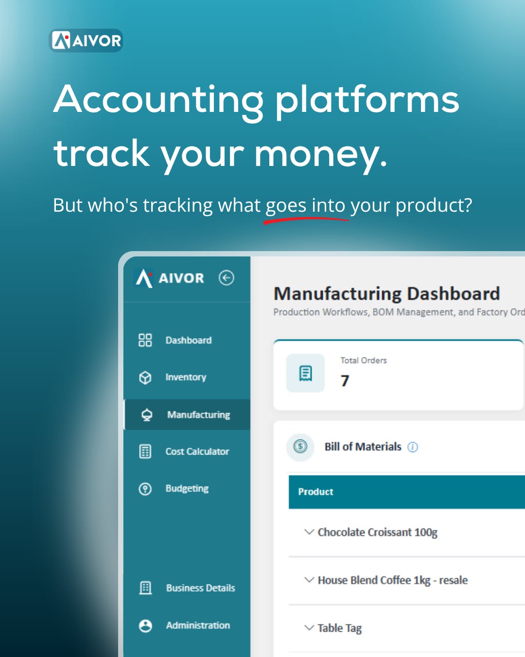 AIVOR Facebook ad: Standard accounting platforms are great for tracking your…
