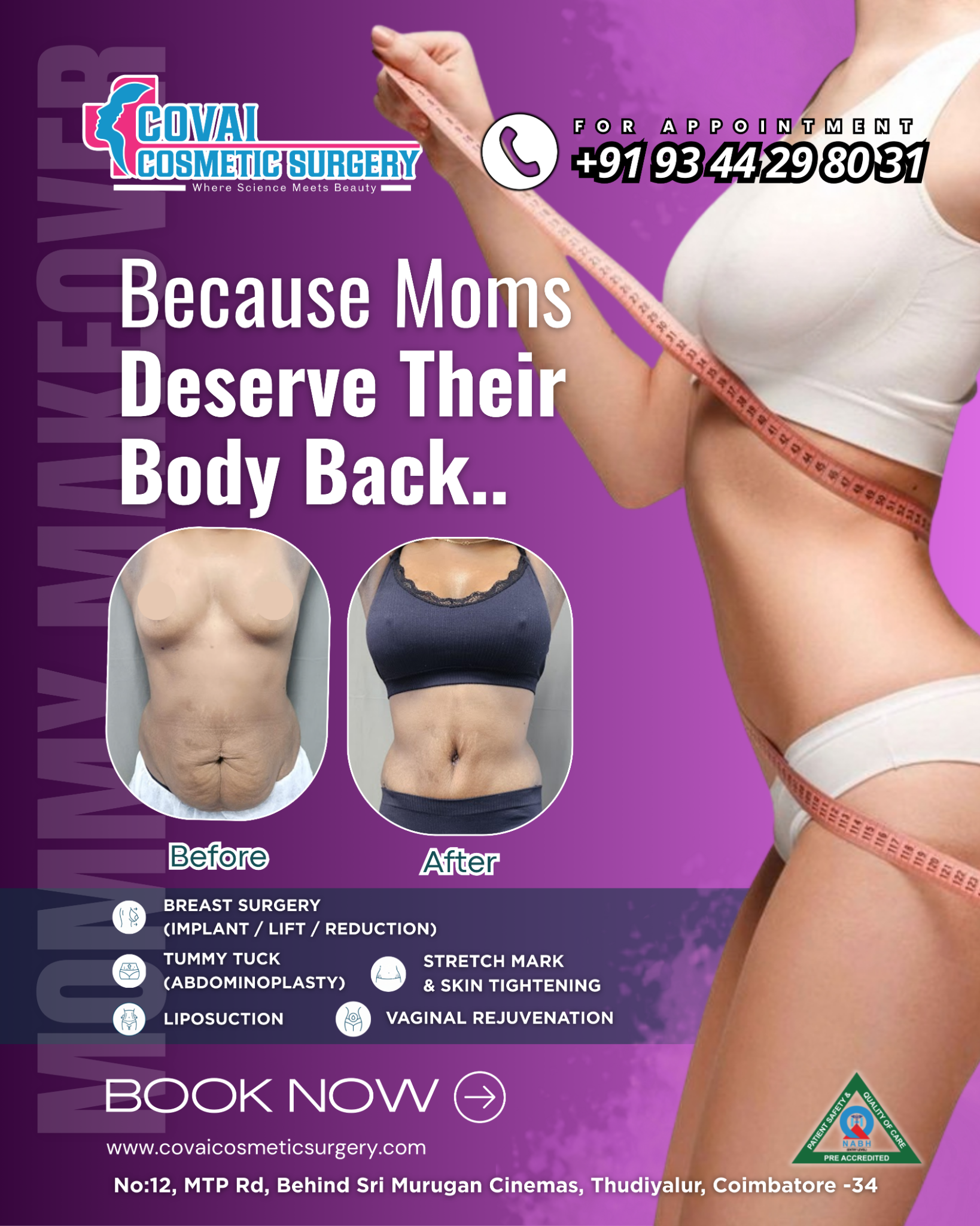 Covai Cosmetic Surgery Facebook ad: Mommy Makeover, Restore Your Confidence
