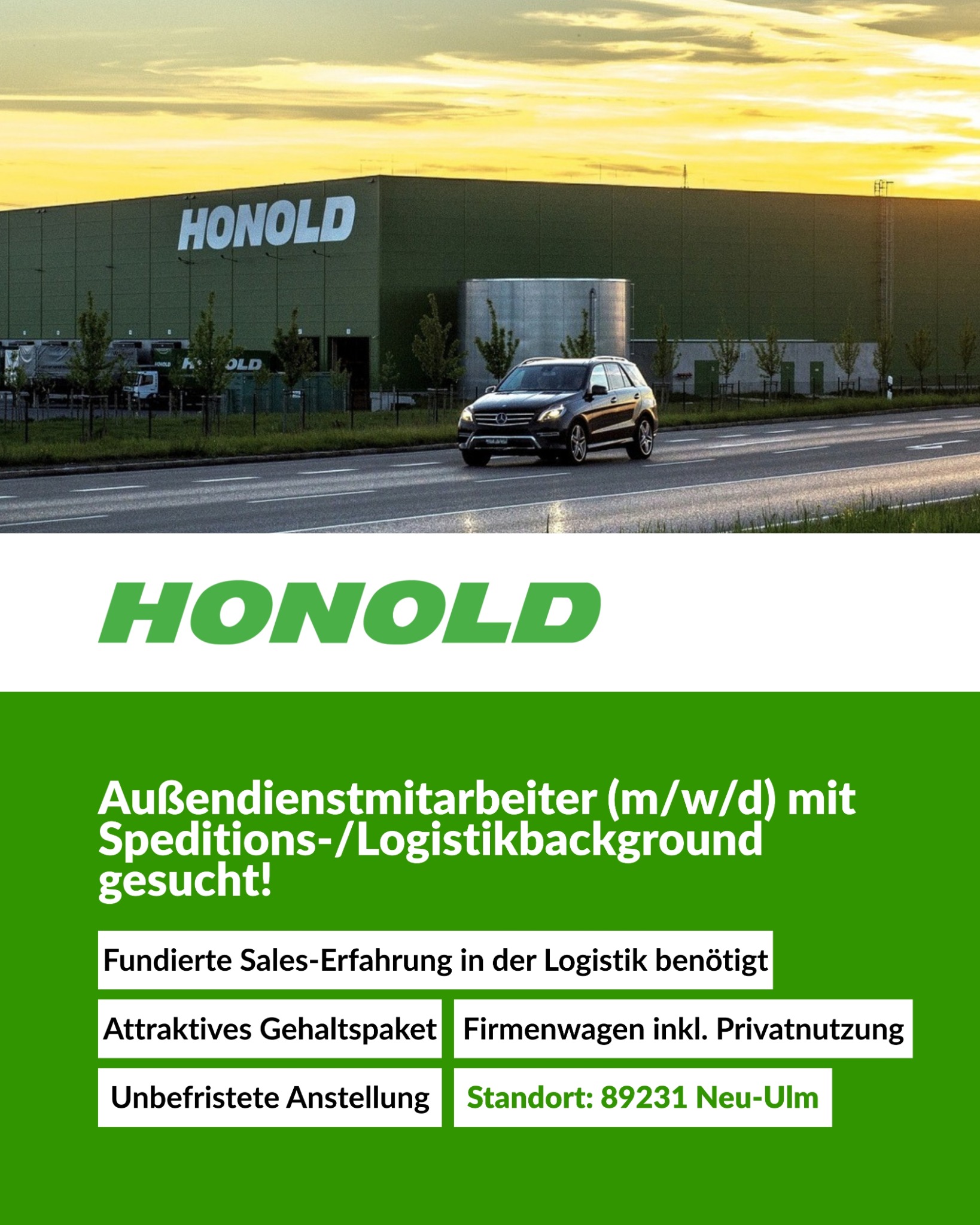 Honold Facebook ad: Sales-Jäger gesucht: Firmenwagen & ungedeckelte Tantiemen!