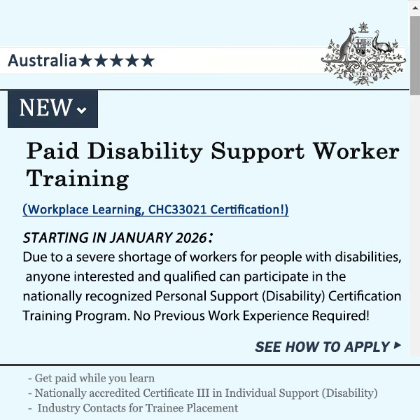 Open Course Information Facebook ad: Disability Support Worker Training