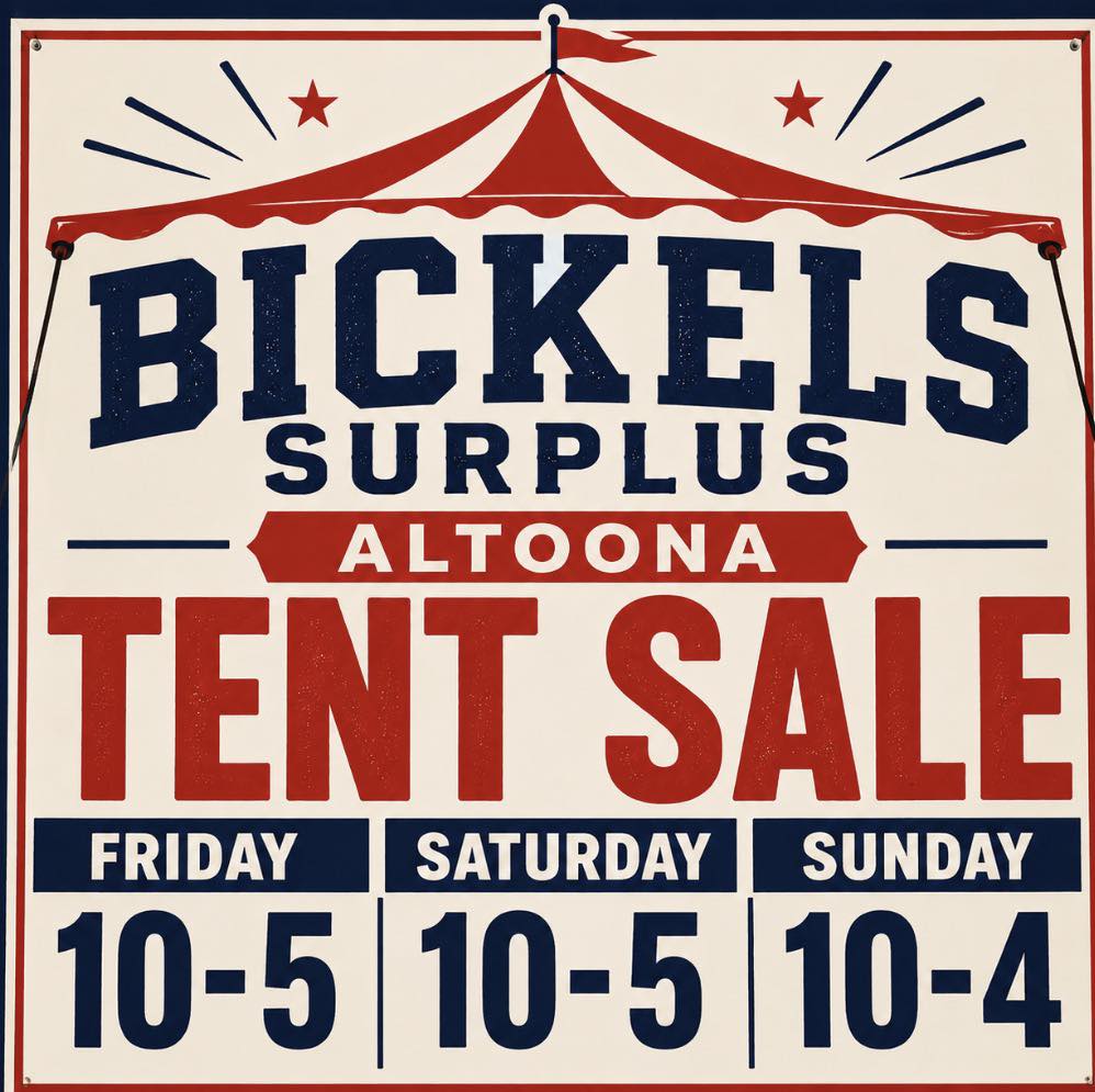 Bickel's Surplus Too-Altoona Facebook ad: Please like this page, share this page and…