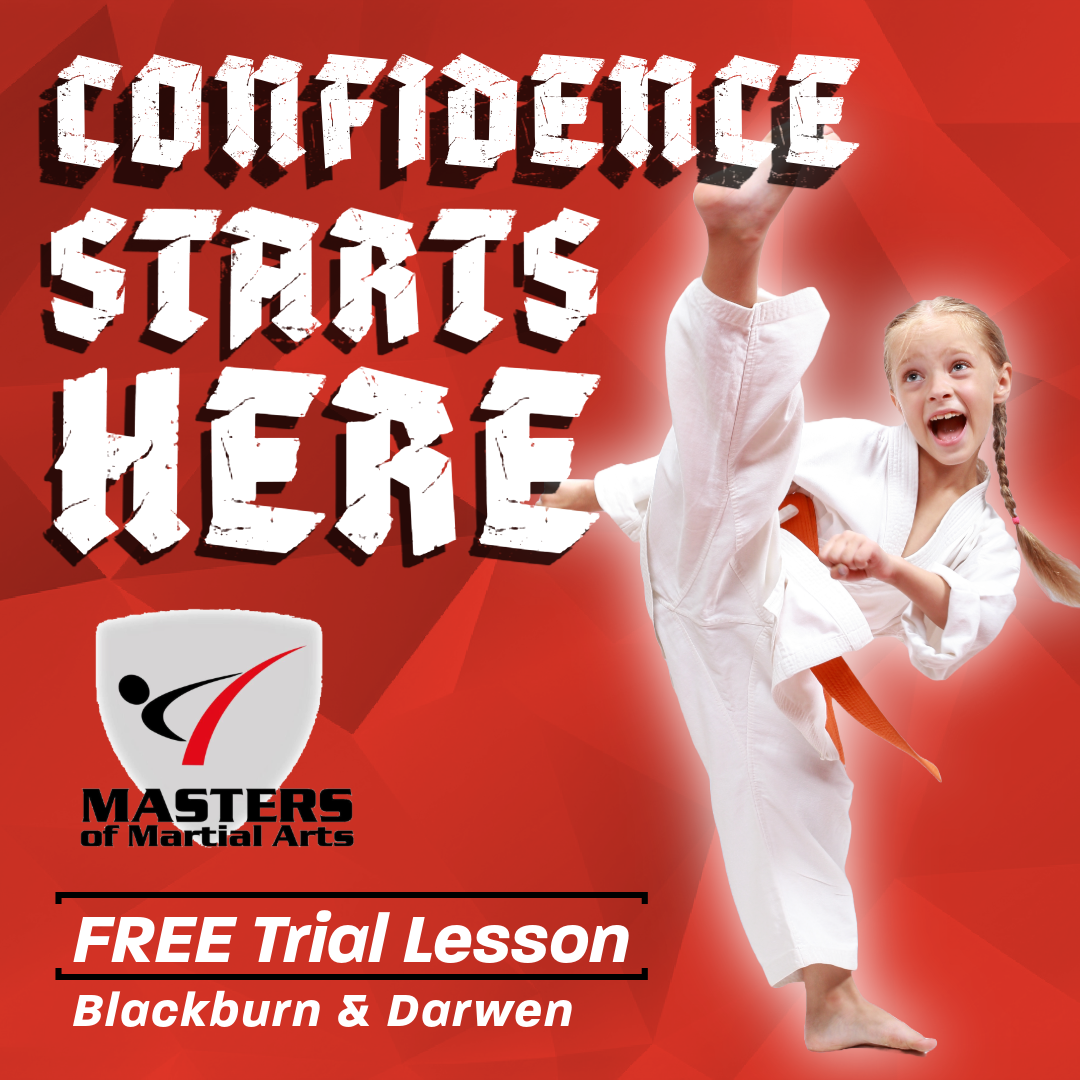 Masters of Martial Arts Blackburn Facebook ad: Confidence Starts Here - Free Trial Lesson
