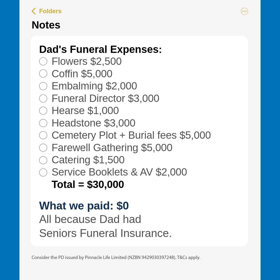 New Zealand Seniors Funeral Insurance Facebook ad: Protect your loved ones