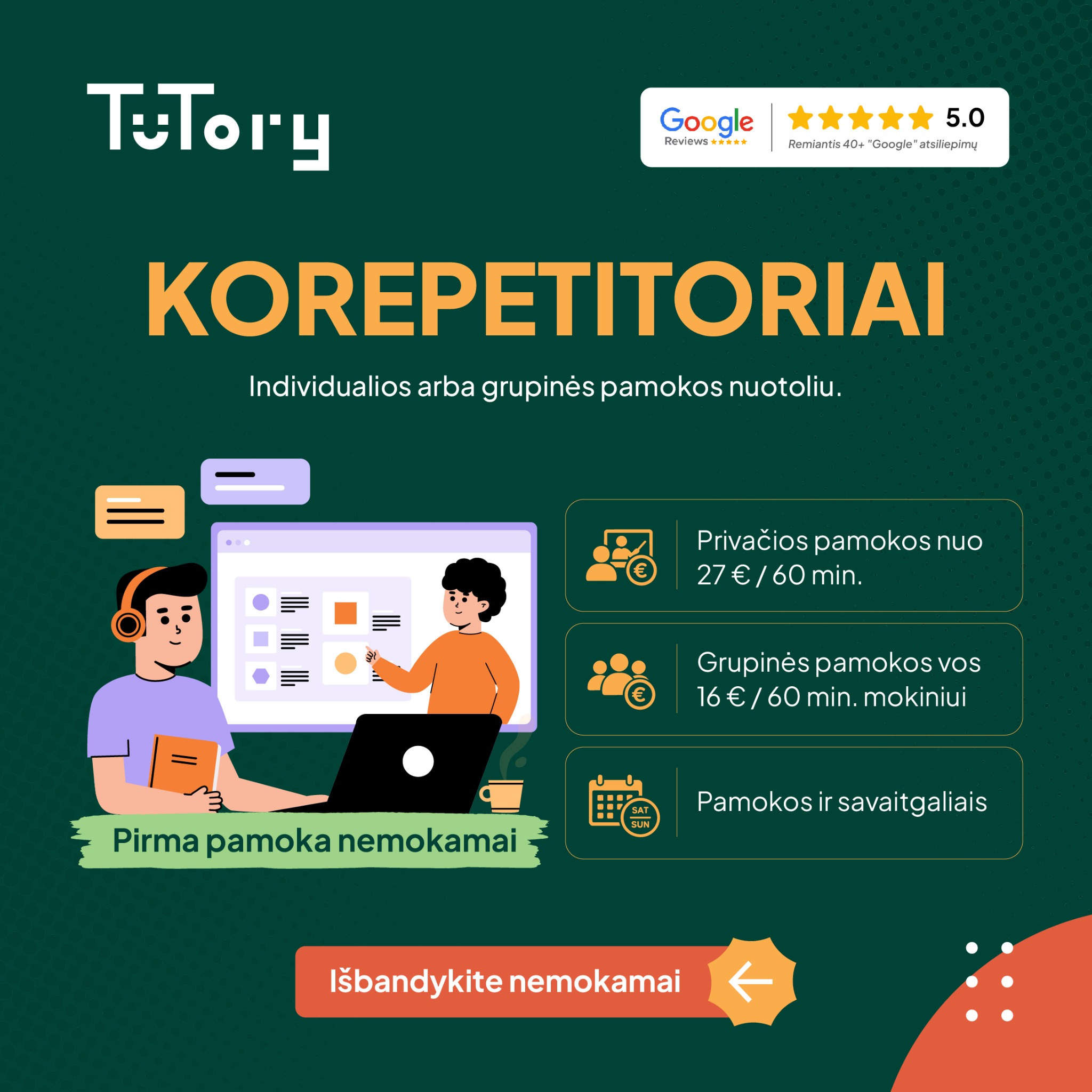 Tutory.lt Facebook ad: Korepetitoriai
