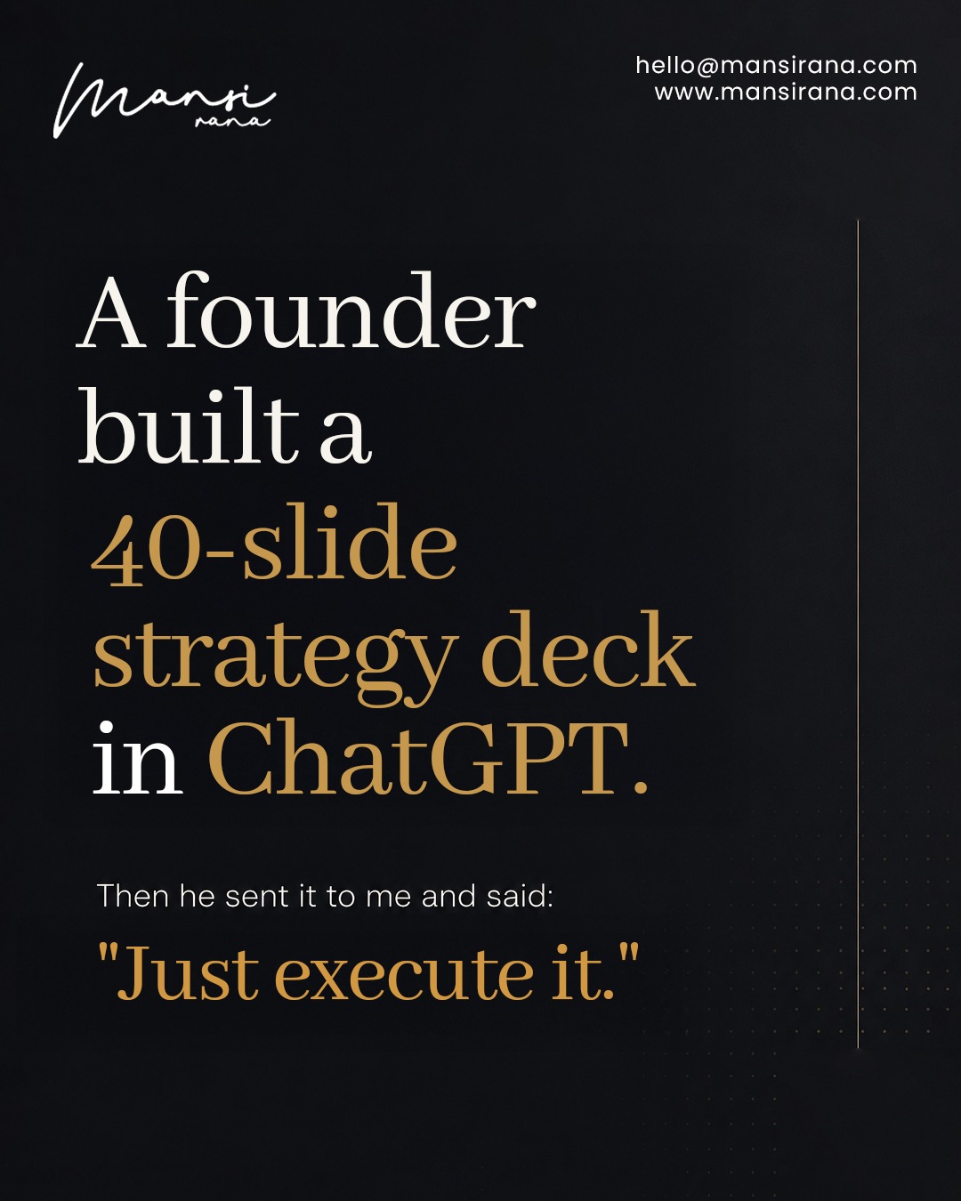 Mansi Rana Facebook ad: Most clients think we type a prompt into…