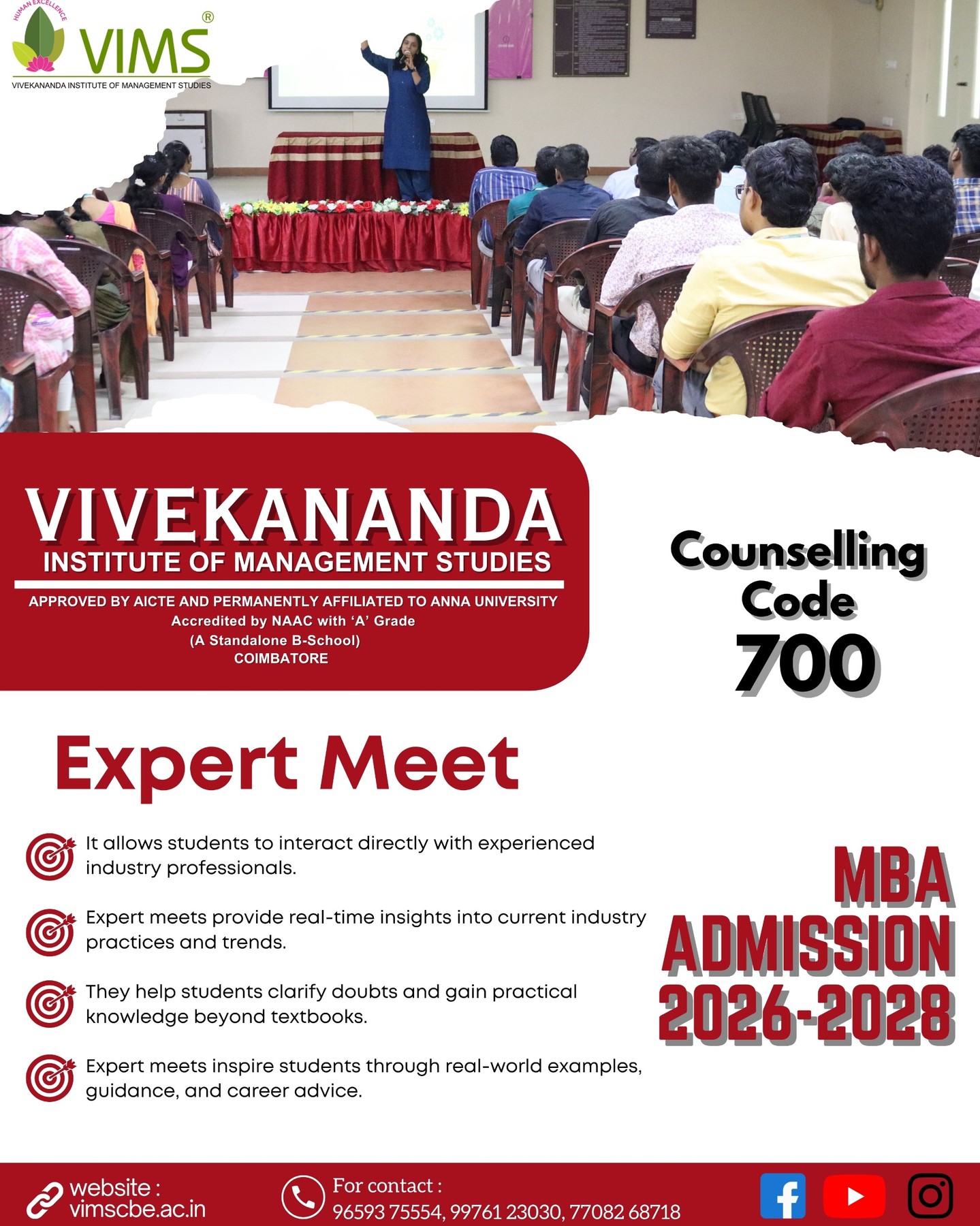 VIMS Coimbatore Students Corner Facebook ad from Dec 1, 2025