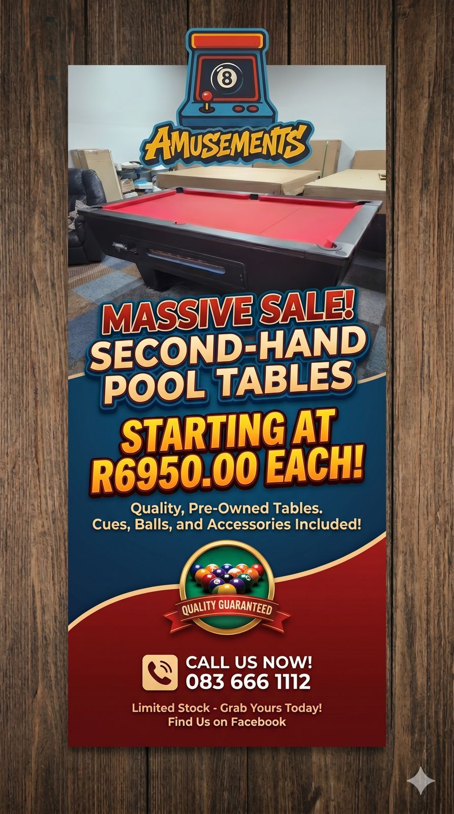 G&E Amusements Facebook ad: Used Pool Tables for Sale