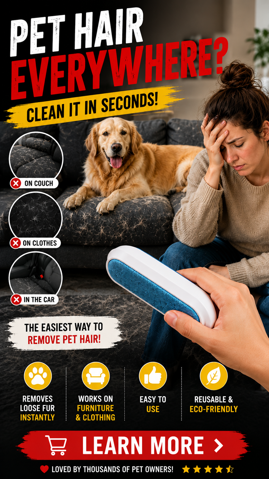 Hot Deals Finder Facebook ad: Remove Pet Hair in Seconds