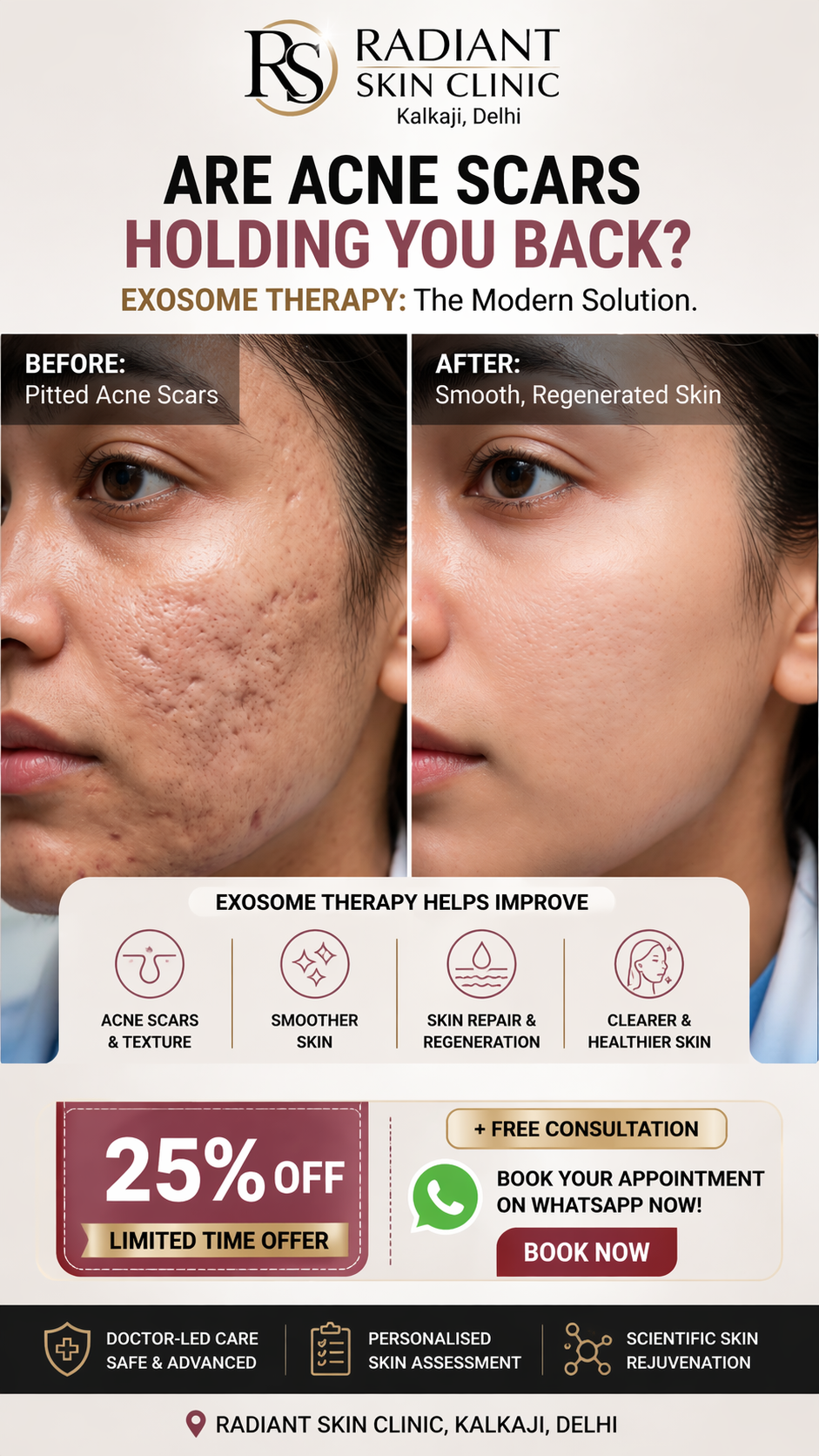 Radiant Skin Clinic Facebook ad from Apr 23, 2026