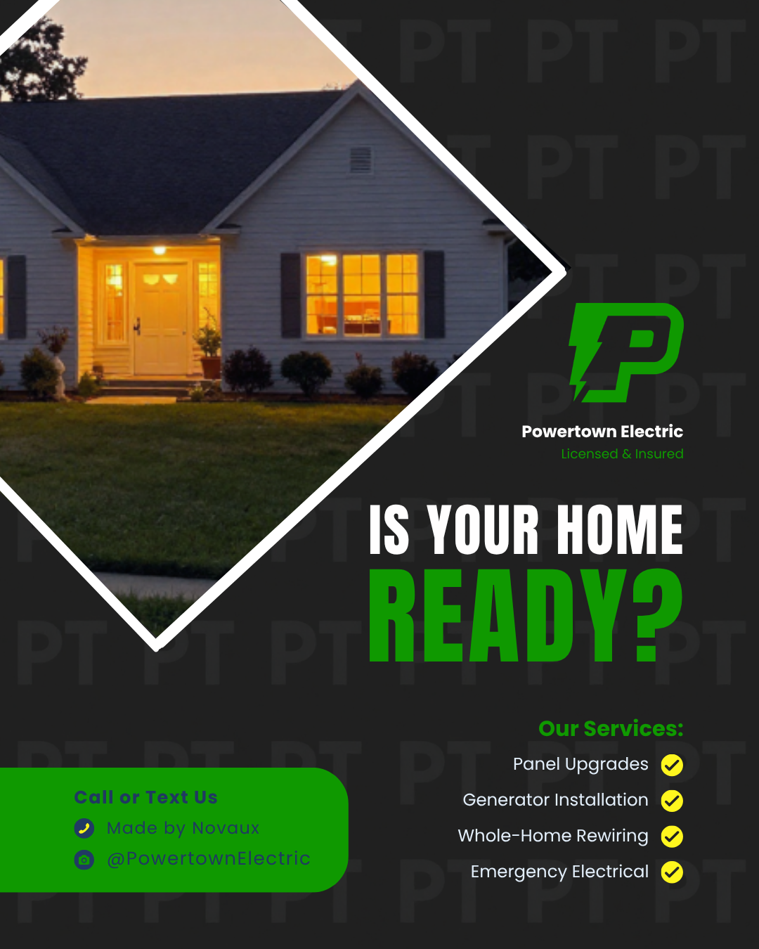 Powertown Electric Facebook ad: Powertown Electric, Long Island's licensed electricians…