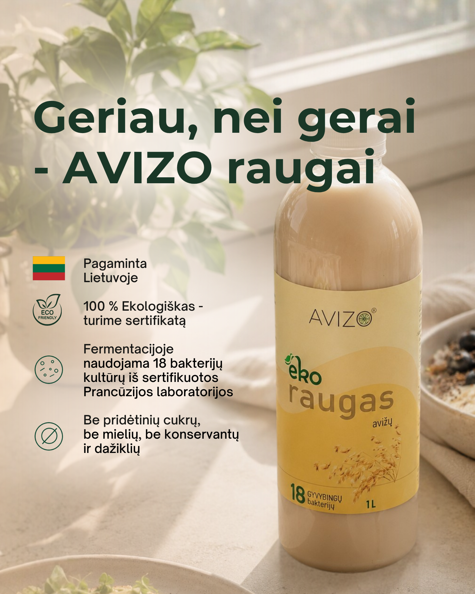 AVIZO Probiotics Facebook ad: Ekologiškas avižų raugas