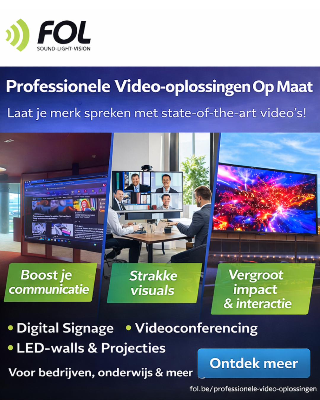 Fol.be: hifi & TV, DJ store, professional AV projects, AV rental Facebook ad: State-of-the-art video oplossingen