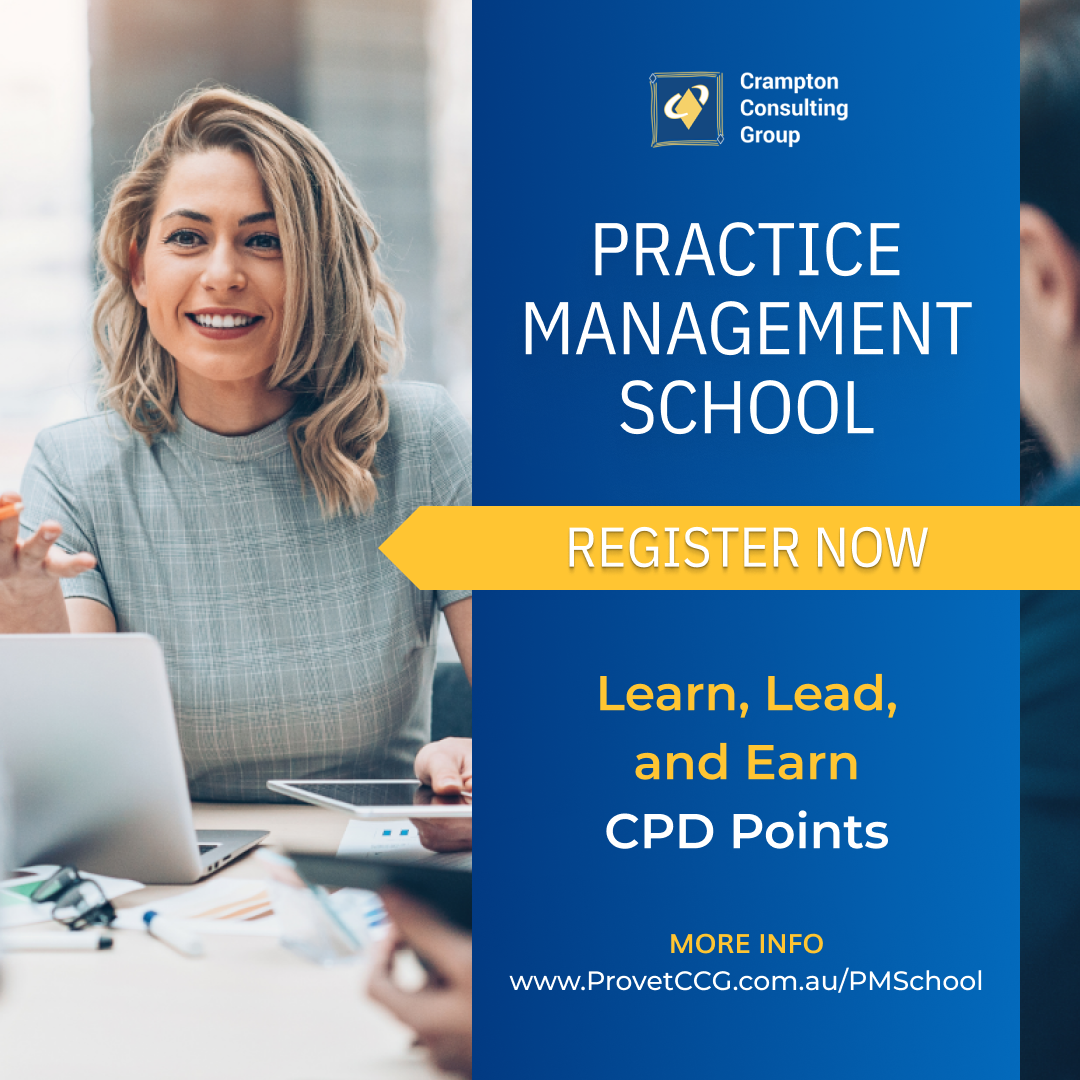 Provet / Crampton Consulting Group Facebook ad: Practice Management School - Enrol now!