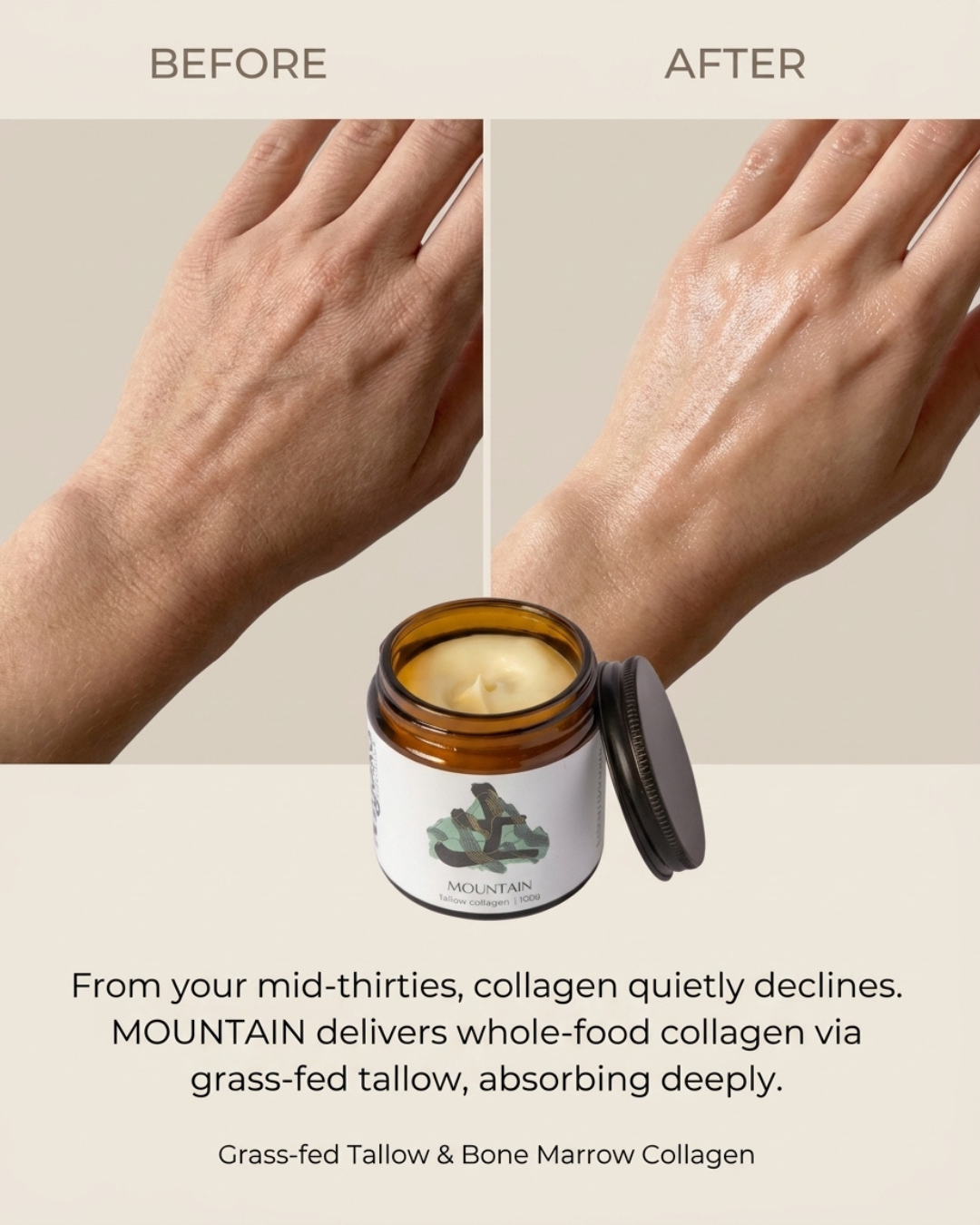 Myoko Embodied Facebook ad: Tallow Collagen: Feel Confident In Your Skin.