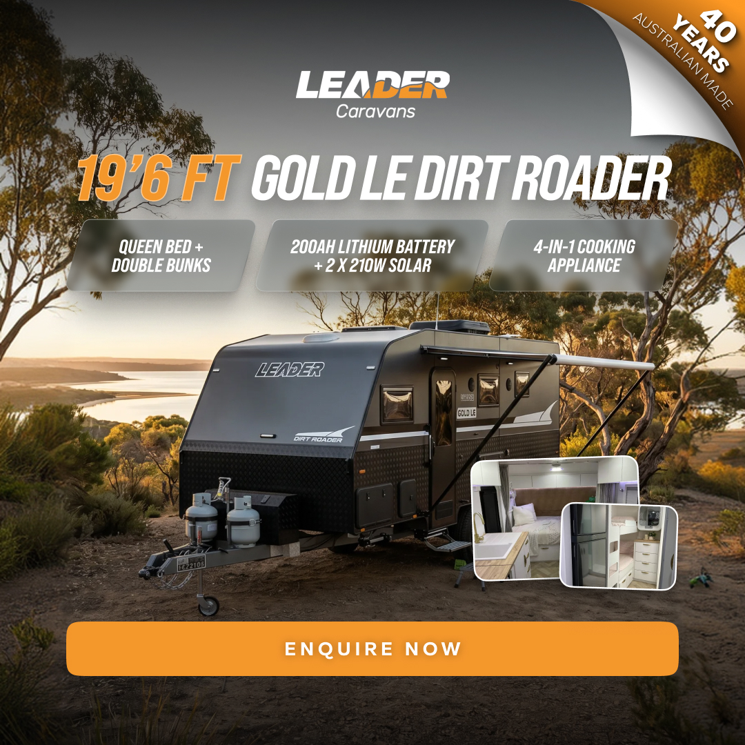 Leader Caravans Facebook ad: Enquire Now for Leader 19'6 Dirt Roader