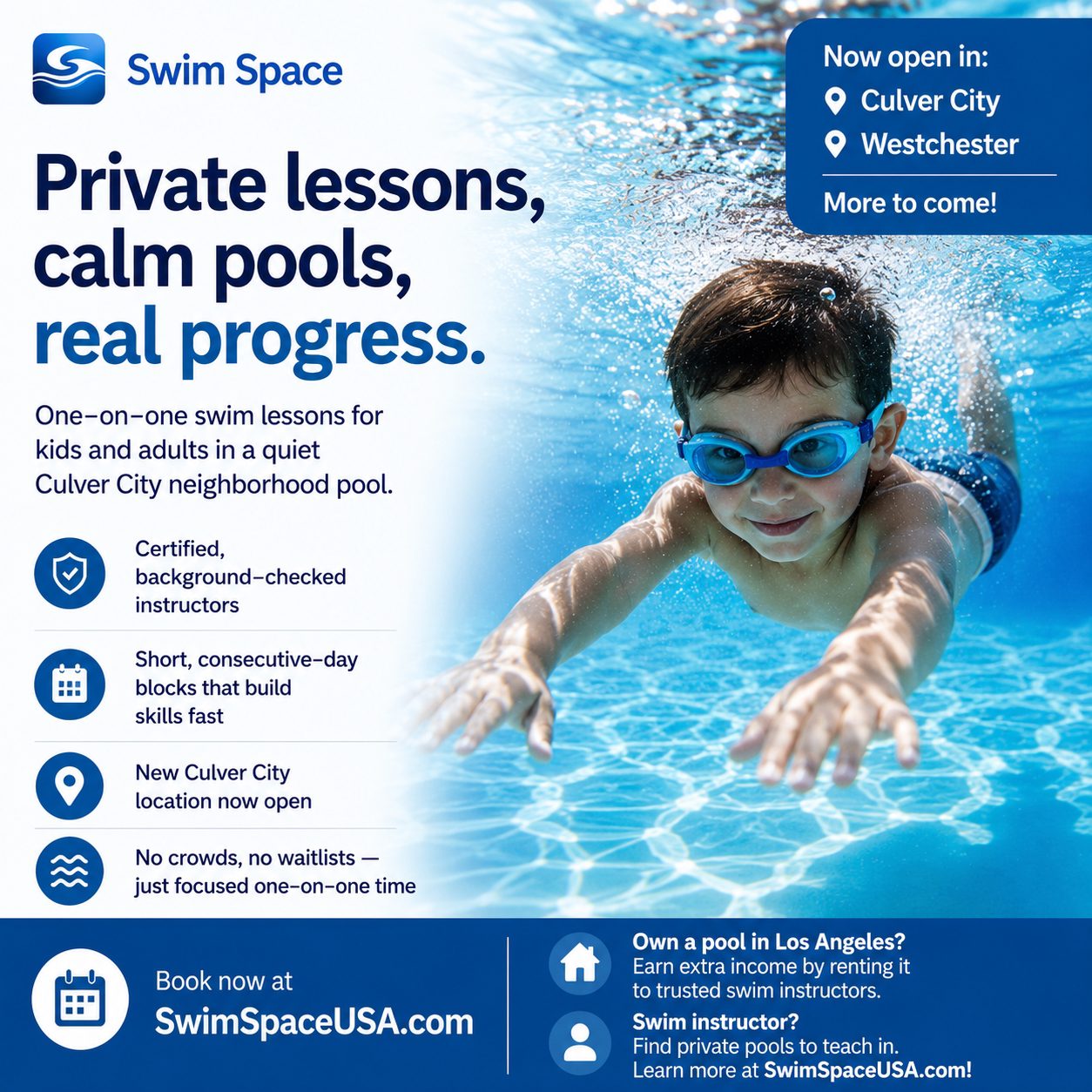 swimspaceusa Facebook ad: Private Swim Lessons in Culver City