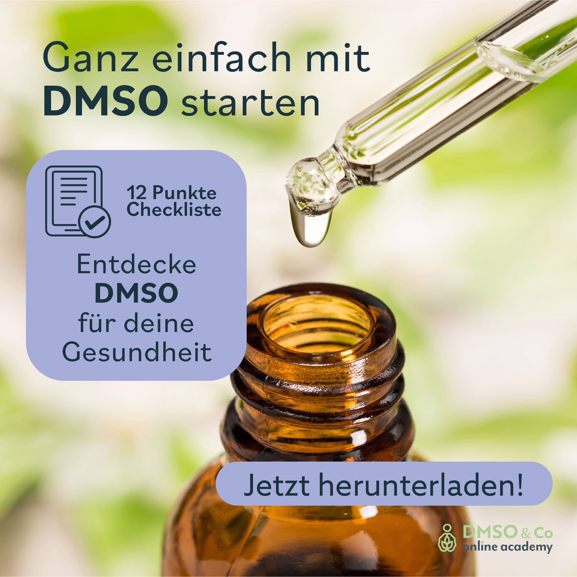 DMSO & Co online academy Facebook ad: Gesundheit in die eigene Hand nehmen