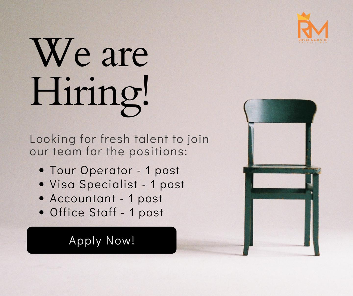 Royal Majestic - Travels and Tours Facebook ad: Job Application