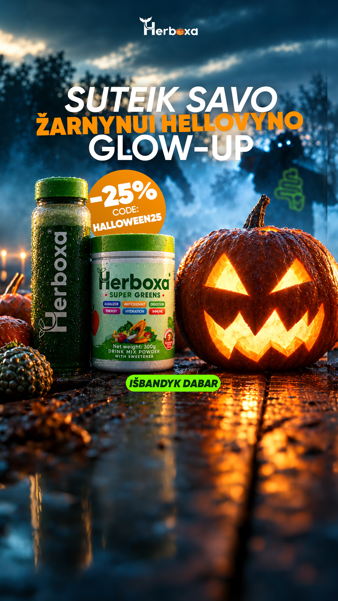 Herboxa Facebook ad: 25% NUOLAIDA su HALLOWEEN25.