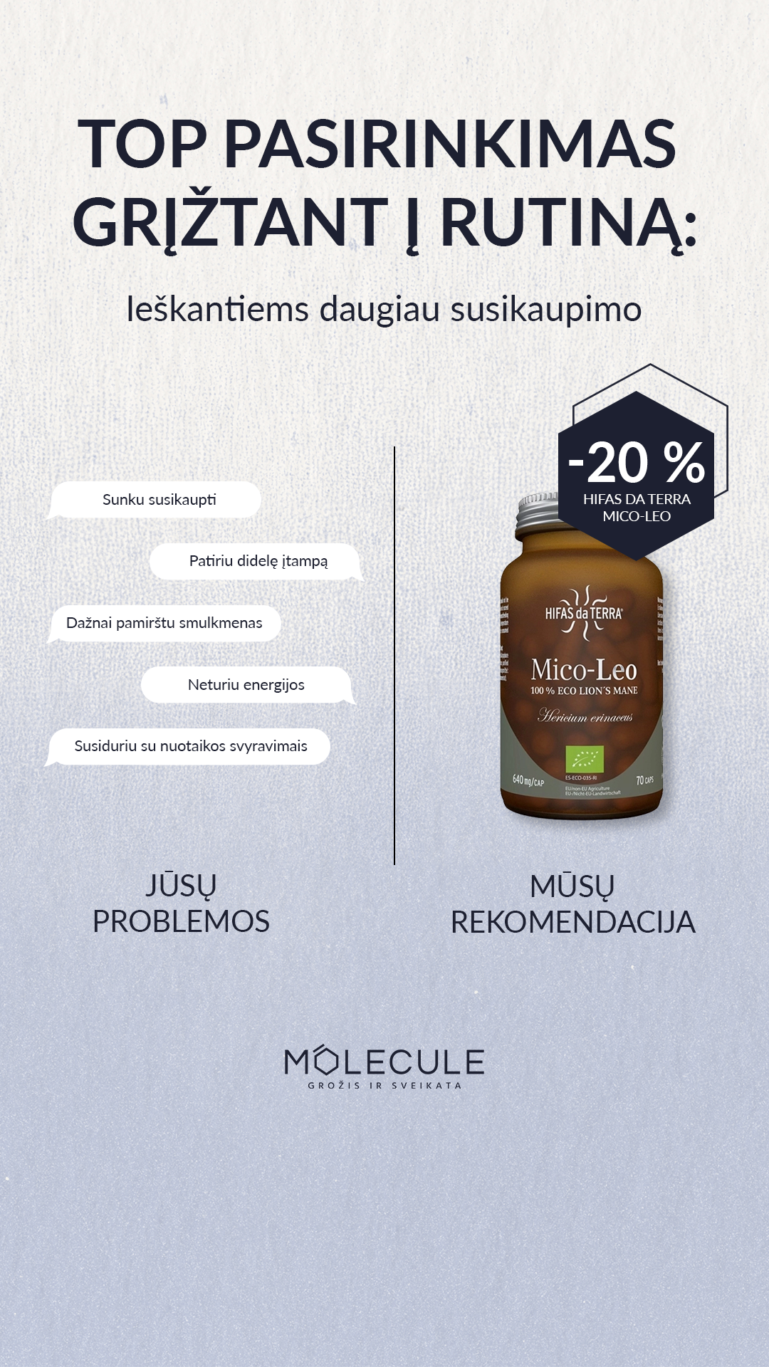 Molecule - sveikata/grožis/jaunystė Facebook ad: -20 % Mico-Leo