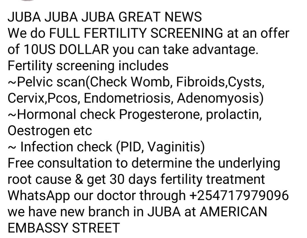 Urologist, Gynecological centre & Fertility Experts Juba South Sudan Facebook ad