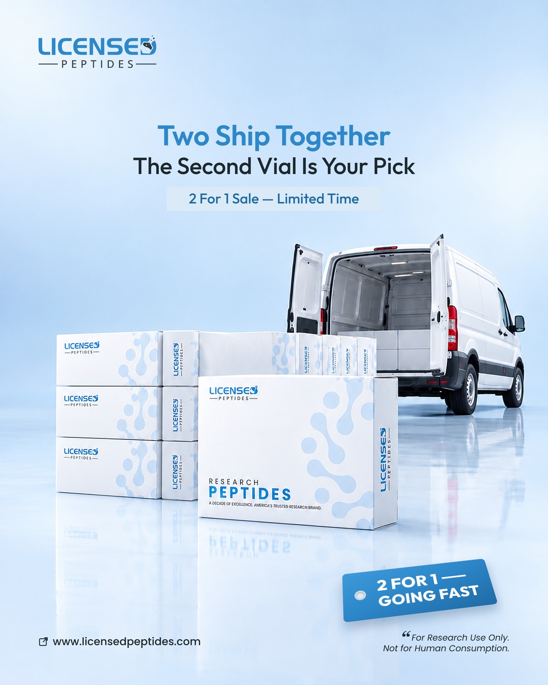 LicensedPeptides.com Facebook ad: 2 FOR 1, PICK ANY VIAL FREE