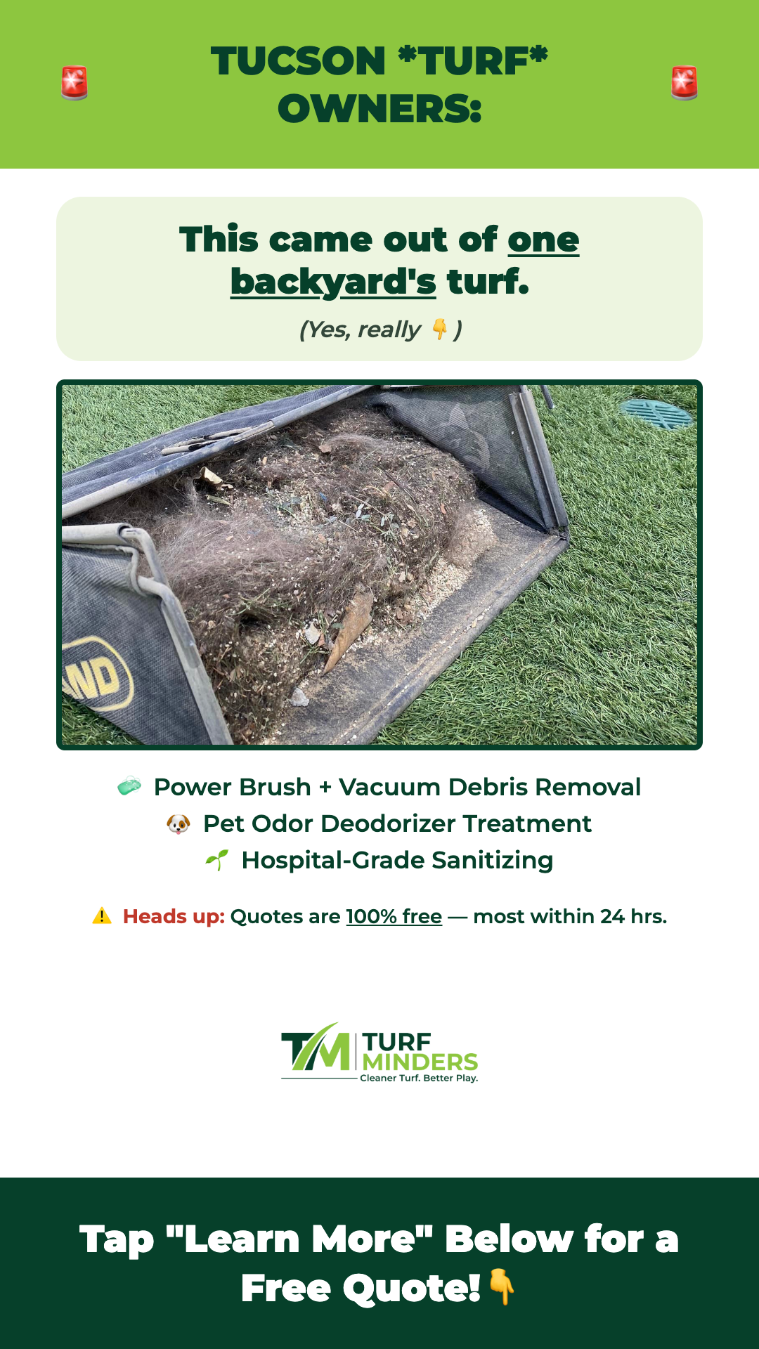 Turf Minders Facebook ad from Aug 1, 2026