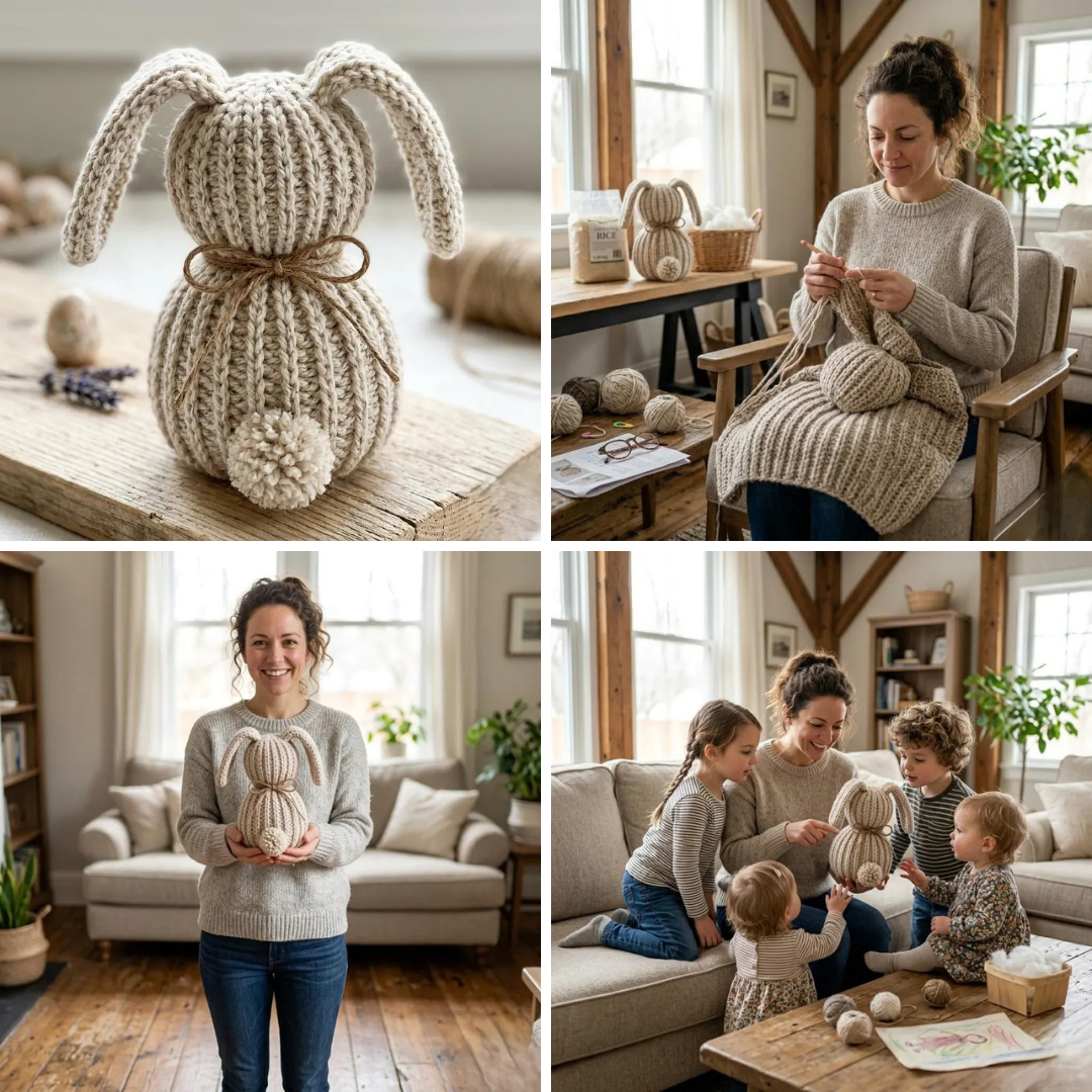 Yarnelleshop Facebook ad: Rustic bunny crochet pattern, Beginner bunny crochet pattern