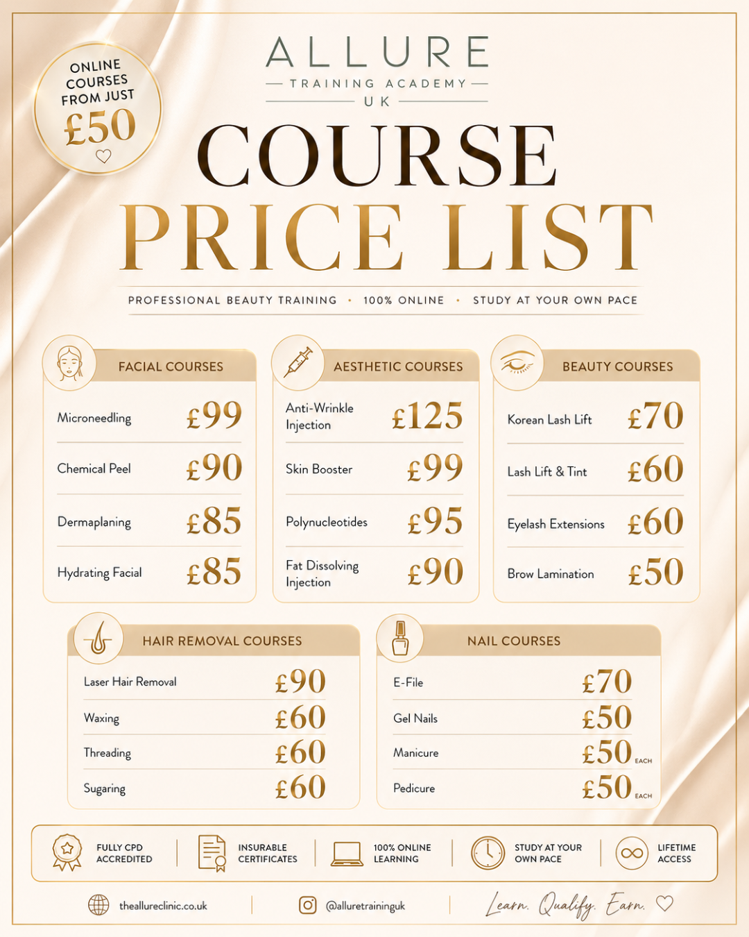 Allure Training Academy Facebook ad: Fully Accredited & Insurable