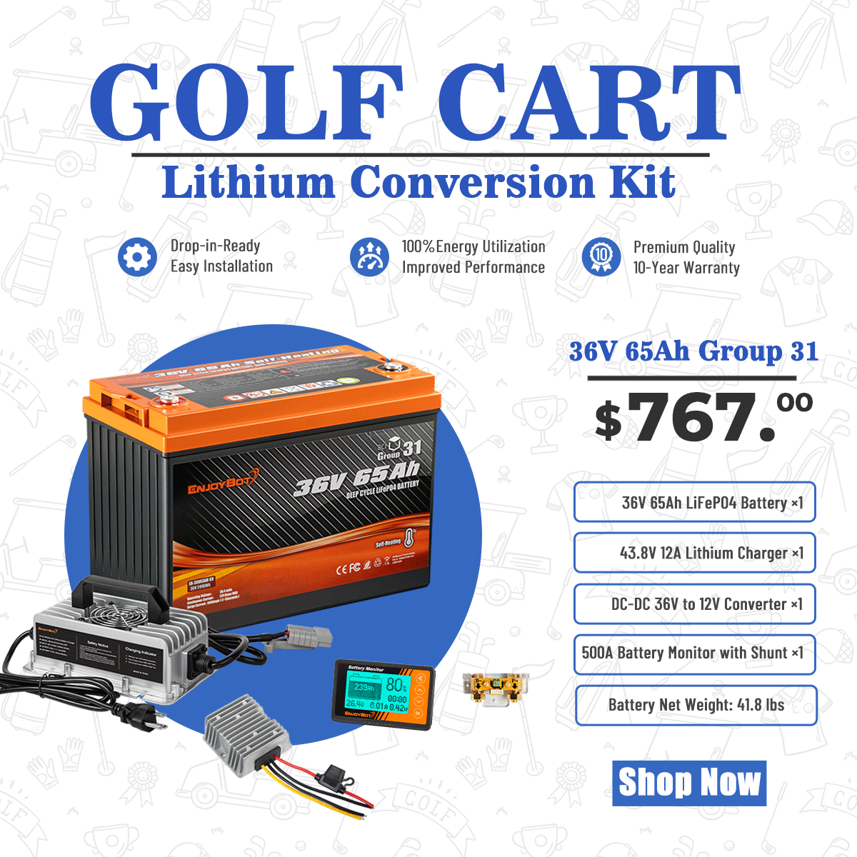 Enjoybot Battery Facebook ad: Breathe new life into your golf cart with…