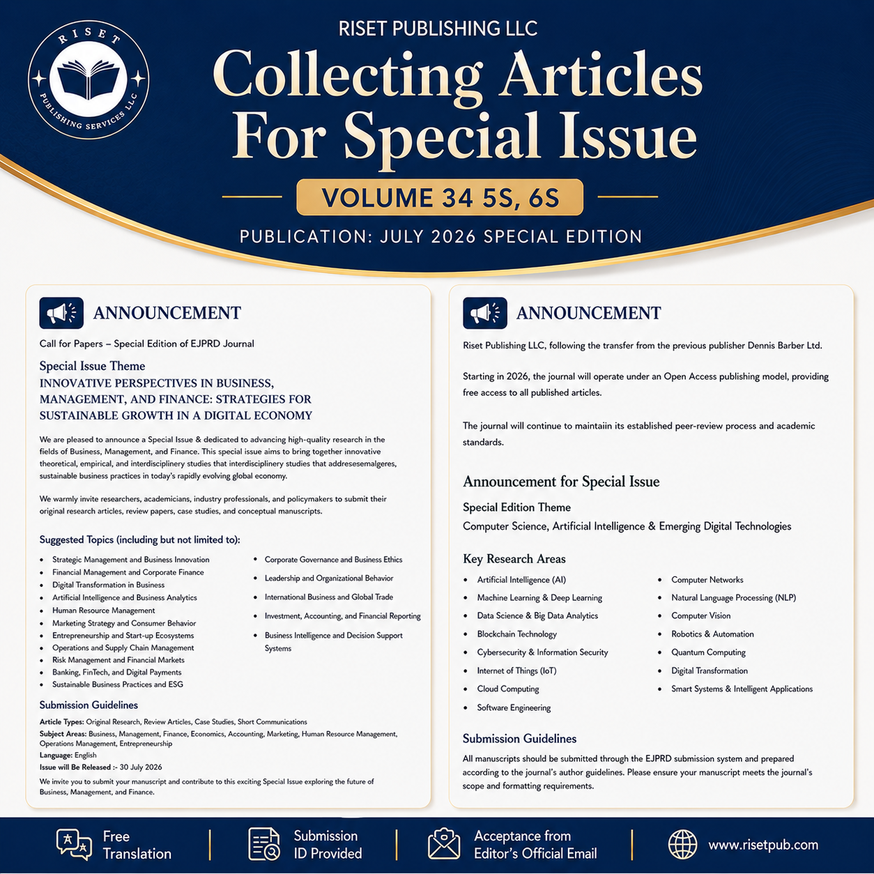 Riset Publishing Services LLC Facebook ad: Collecting Articles for Special Issue