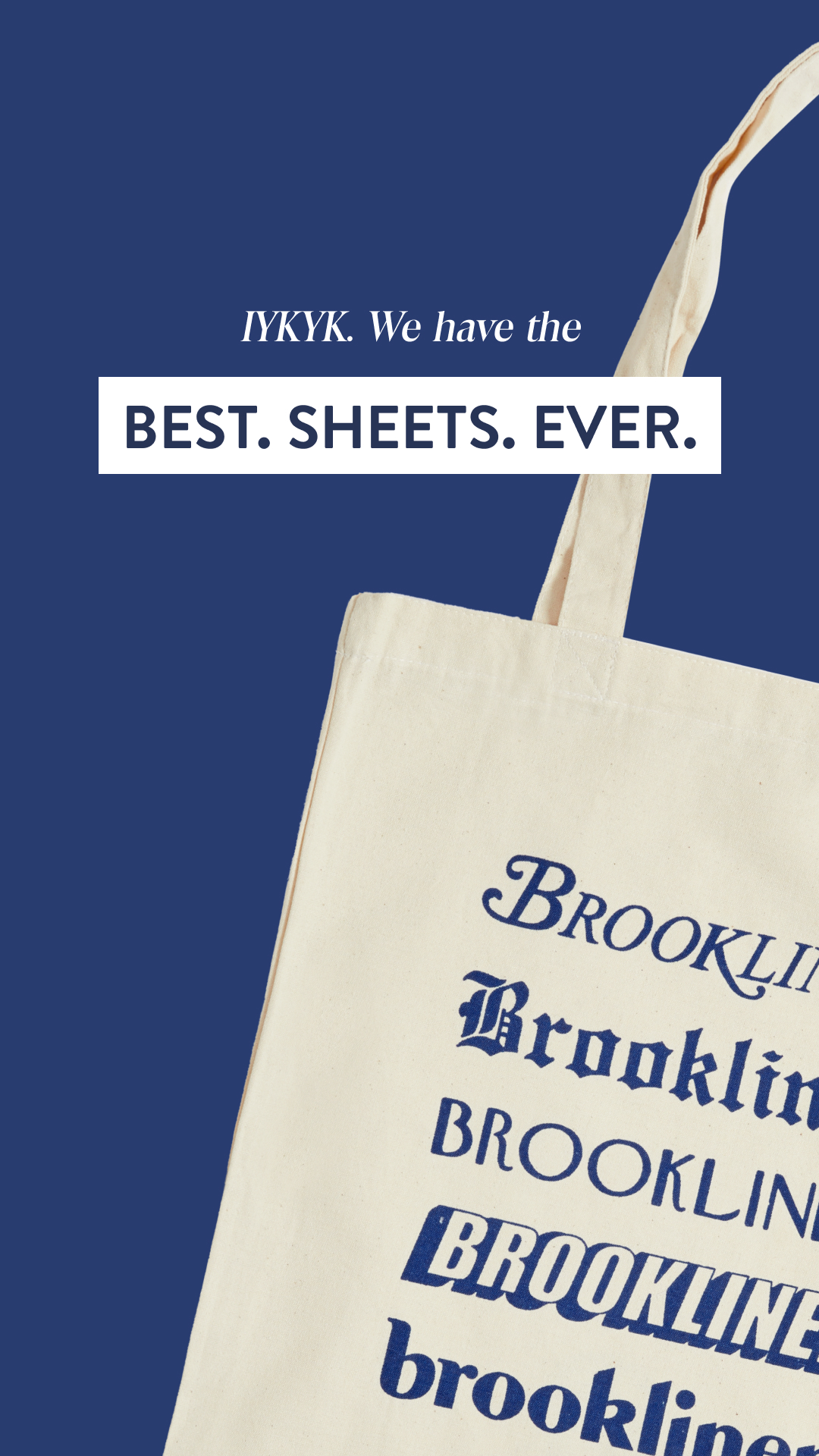 Brooklinen Facebook ad: IYKYK: Brooklinen = BEST. SHEETS. EVER.
