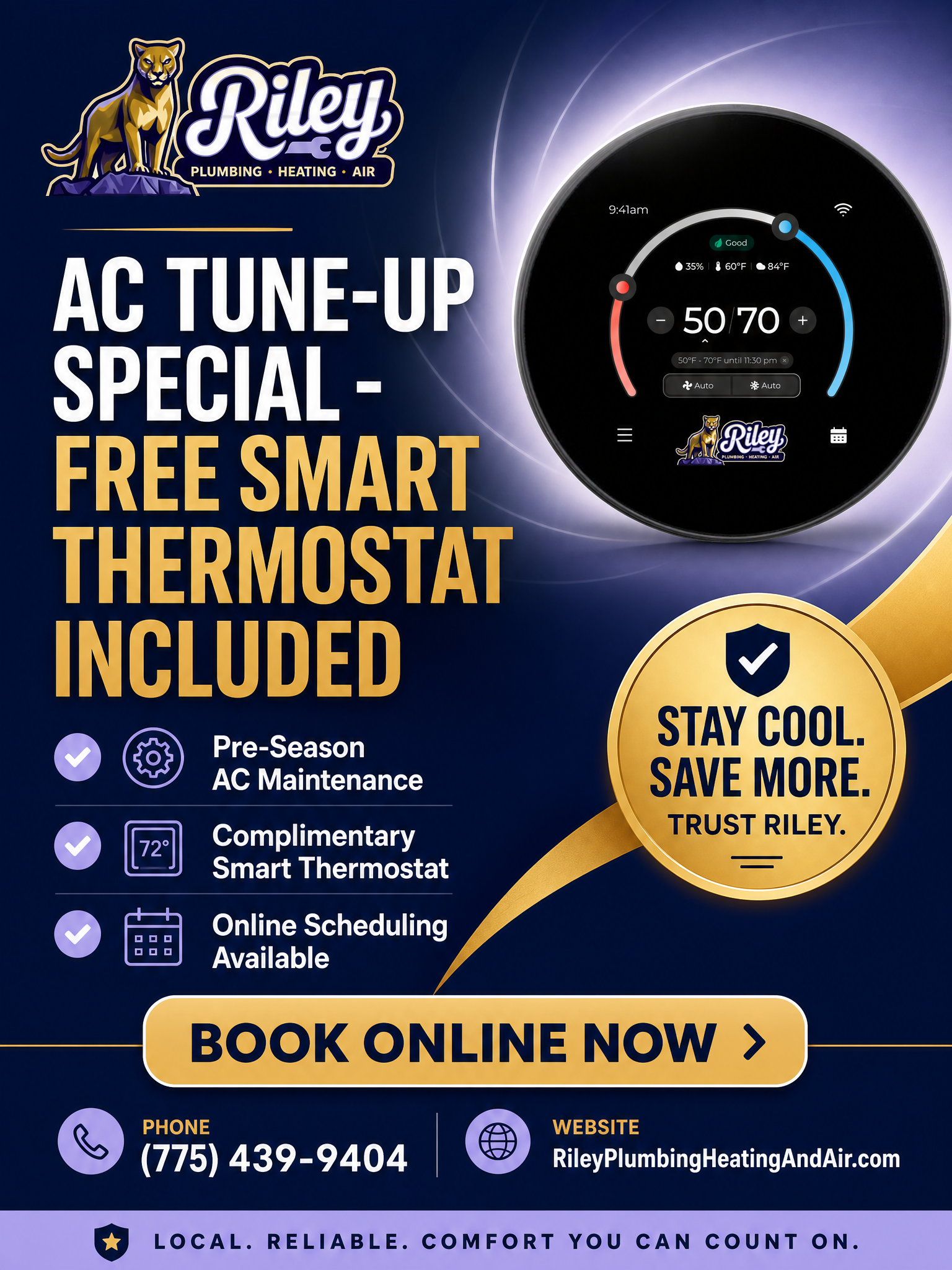 Riley Plumbing & Heating Facebook ad: Same-Day AC Repair, Done Right