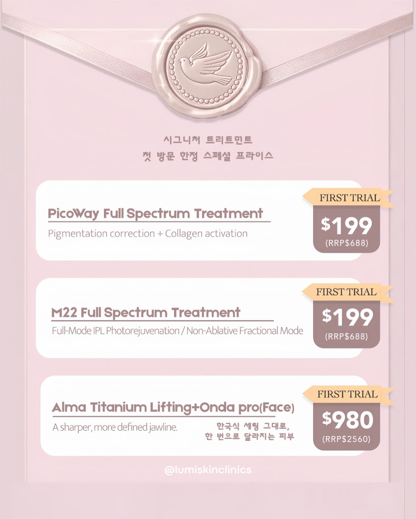 Lumi Skin Clinics Facebook ad: Your first Lumi experience starts here.