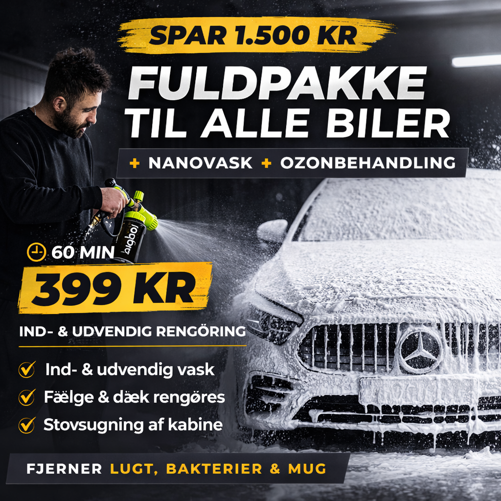 Carbon Dry Wash DK Facebook ad: Bilpleje + nanovask + ozon, kun 399 kr