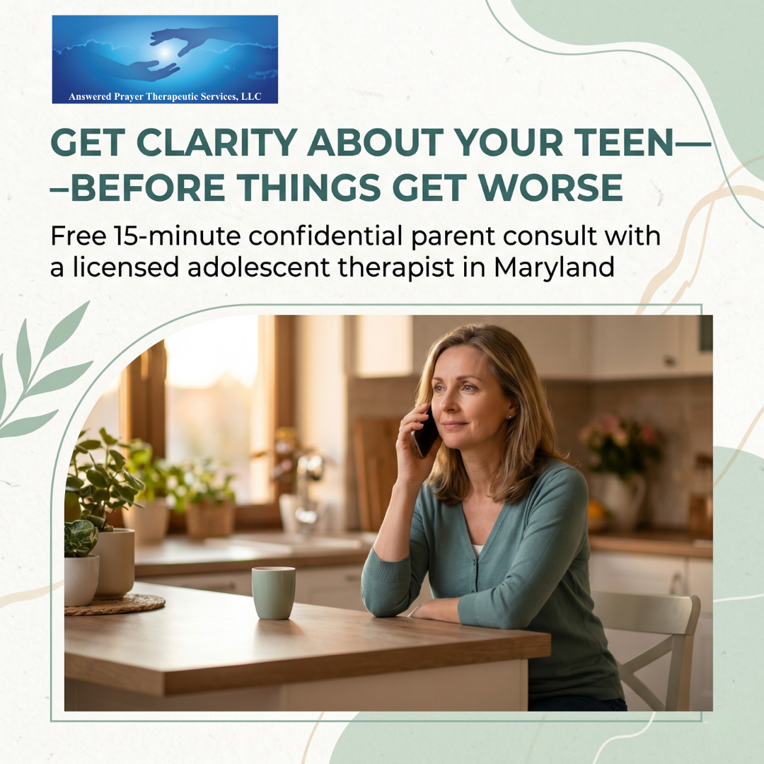 Answered Prayers Therapy Facebook ad: Worried About Your Teen? Get Clarity Fast