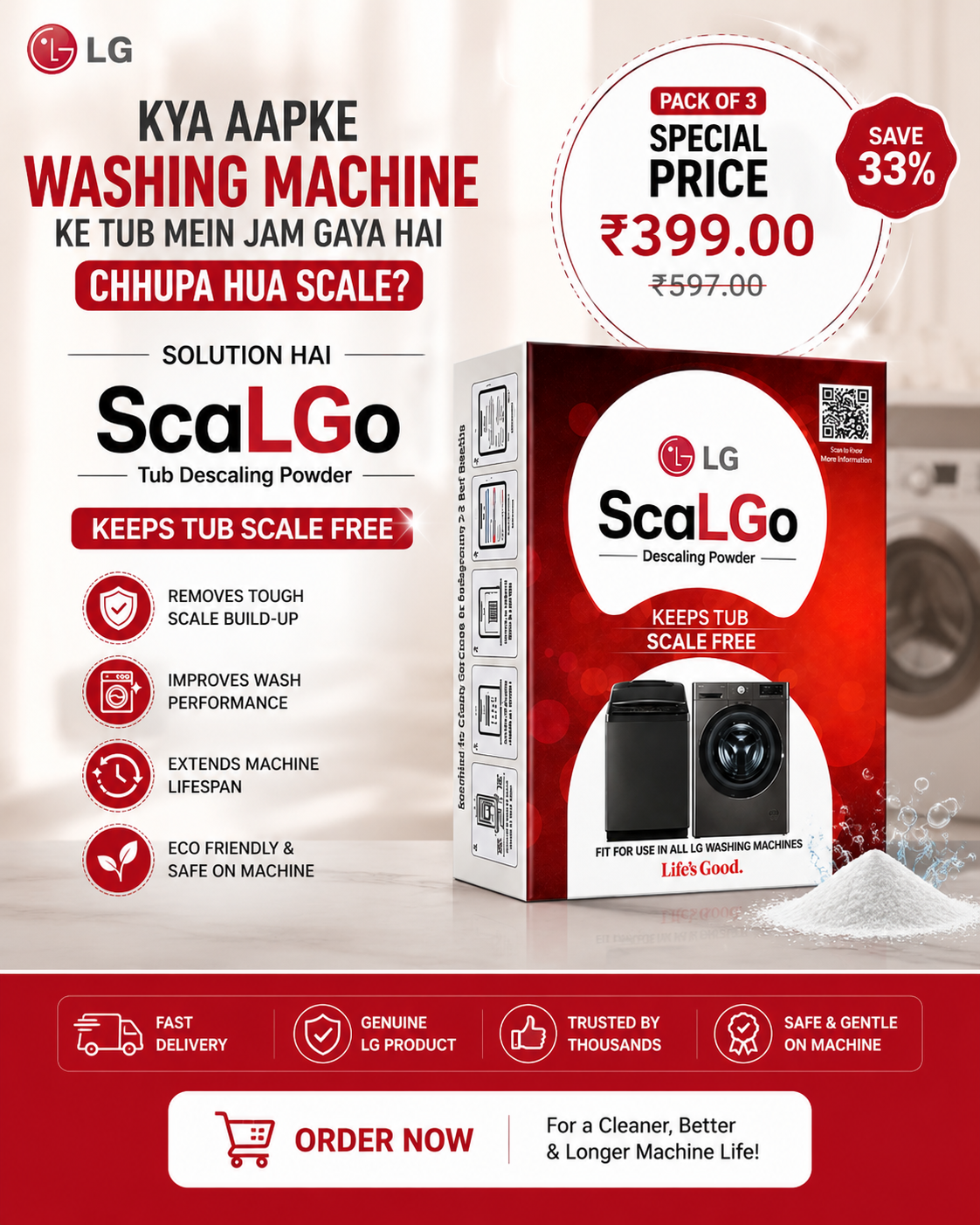 Descaler Cleaning Facebook ad: Deep Clean Your Washing Machine in 1 Wash